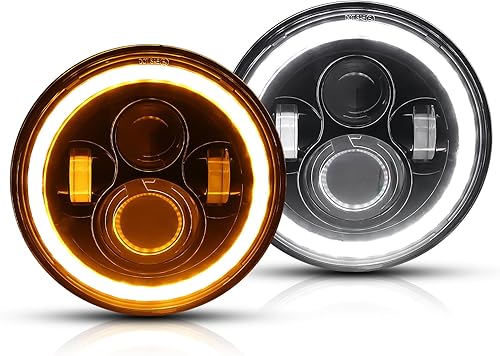 AUXTINGS Faro LED de 7 pulgadas, 2 piezas, proyector redondo de 7 pulgadas, halo LED, aprobado por DOT, haz alto y bajo, DRL, señal de giro ámbar,