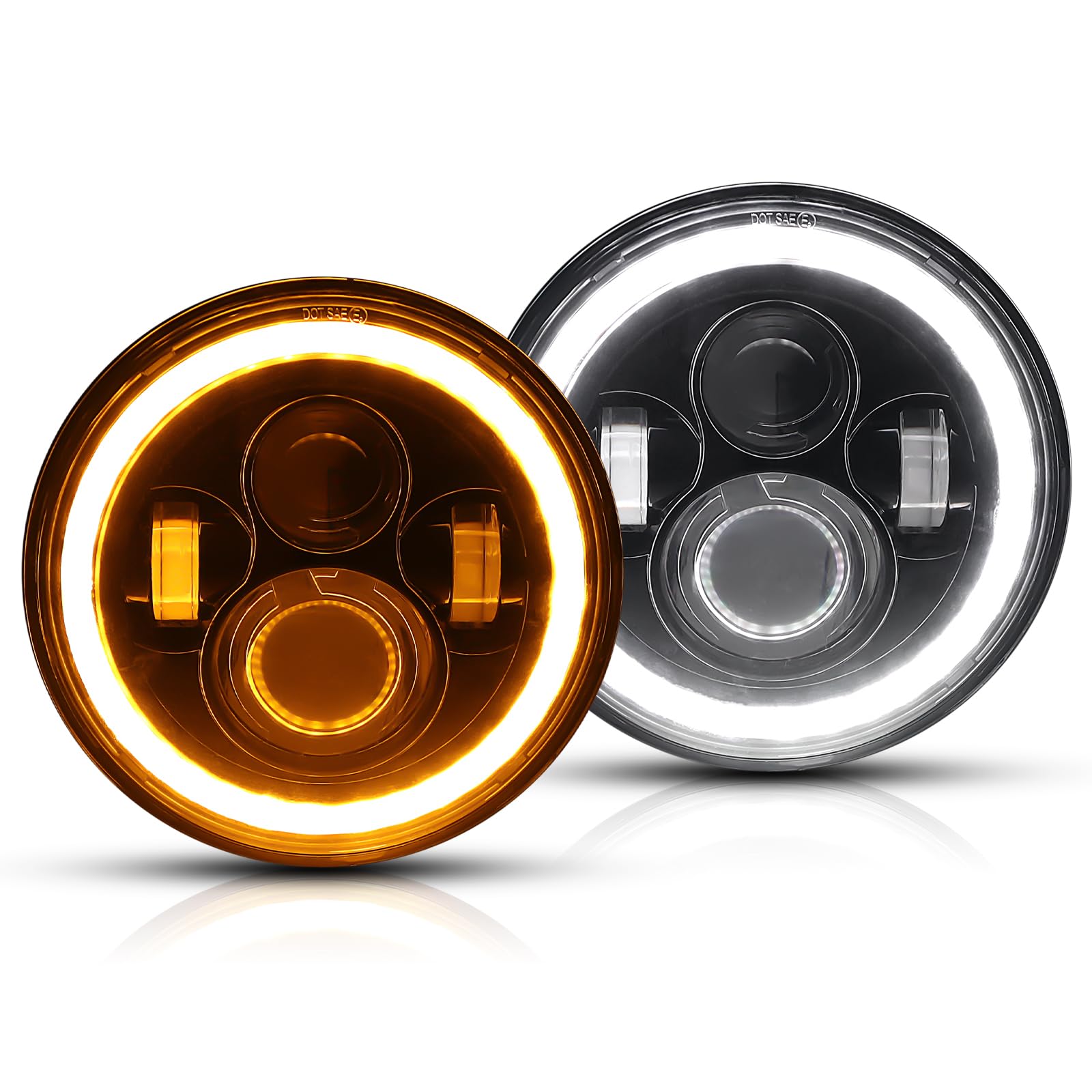 AUXTINGS Coppia 7 pollici Fari a LED,90W 9000LM 4 Modalità luce 6000K Angel Eyes,Segnale di svolta giallo Luci di marcia diurna DRL HI/LO Beam per Off Road Fire Cross Wrangler LJ TJ CJ JK Hummer H1 H2