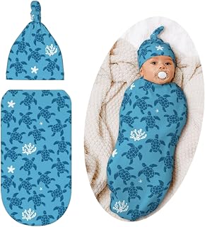 Turtle Swaddle Blanket, Ocean Beach Unisex Baby Stuff, Soft Sleeping Bag Sack, Sea Turtle Baby Items Stuff