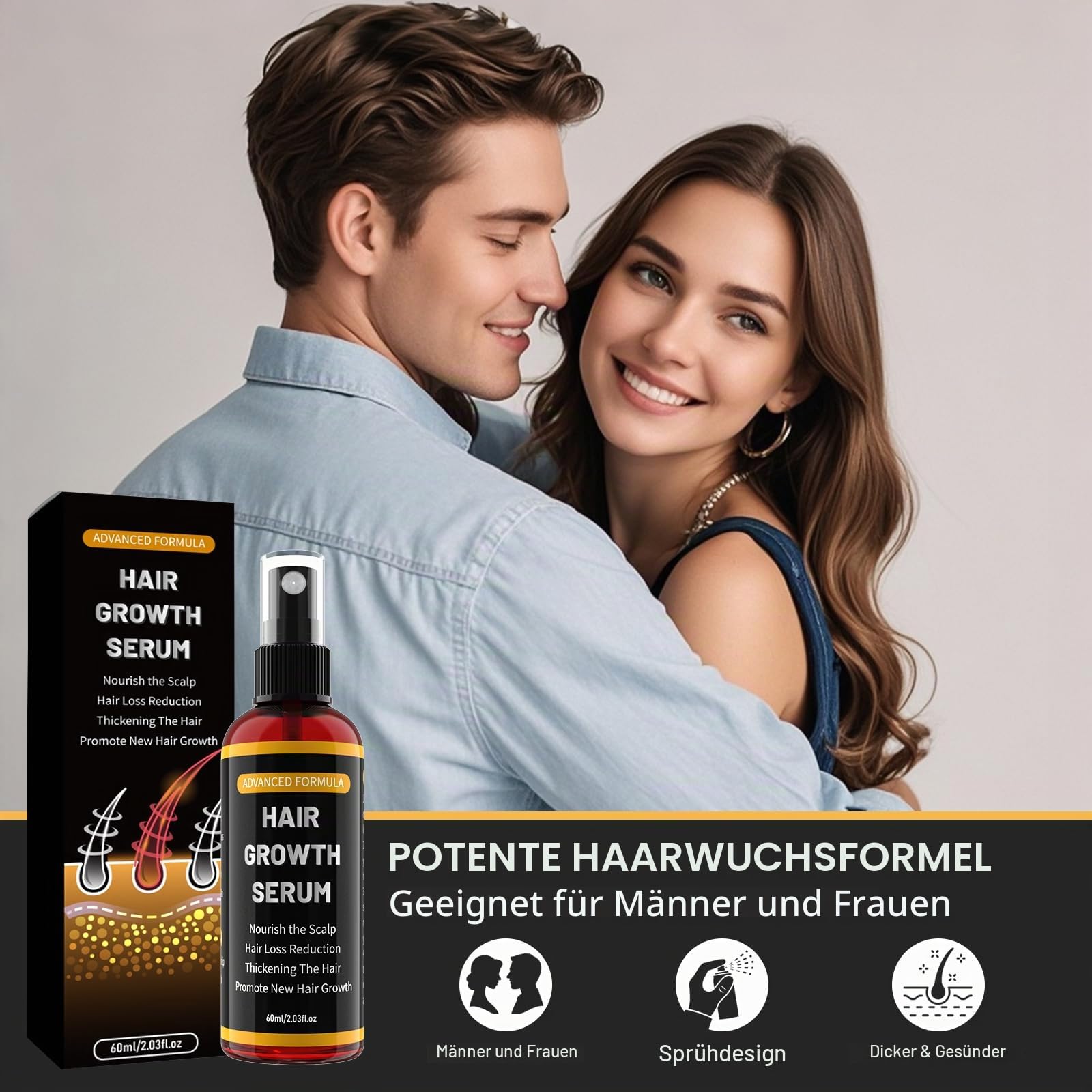 Haarwachstumsserum Spray für Männer/Frauen,haarwachstum beschleunigen,Verhindert Haarausfall,Mit Biotin und Rosmarin für Haarwachstumsöl, haaröl wachstum,bart wachstum,Sanft,Trocken,60ml(3er Pack)