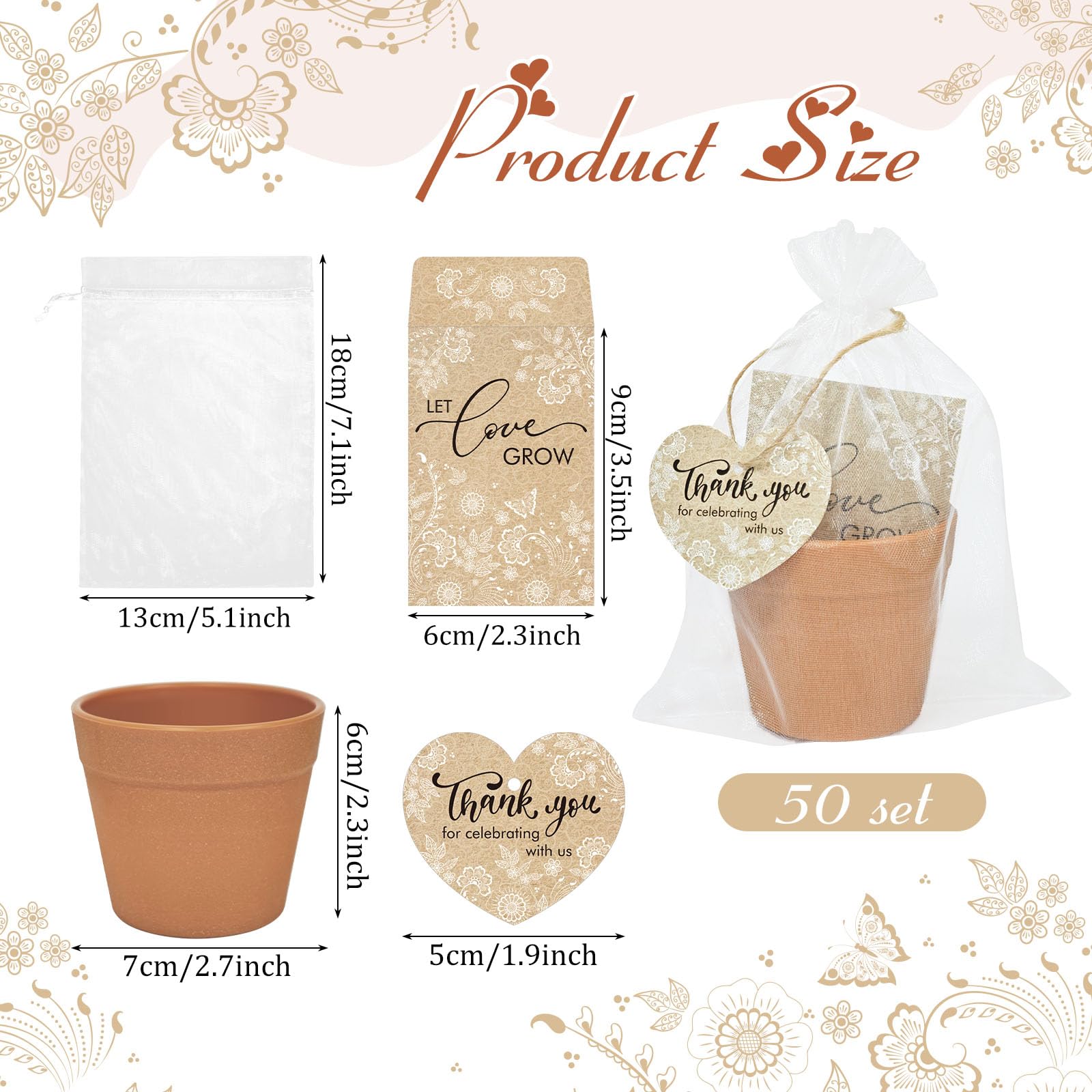 Cinrobiye 50 Sets Hochzeitsgeschenke für Gäste, rustikales Hochzeitsgeschenk-Set (Samen nicht im Lieferumfang enthalten), für Boho-Brautparty, Gartenhochzeit, Gastgeschenke und Gastgeschenke