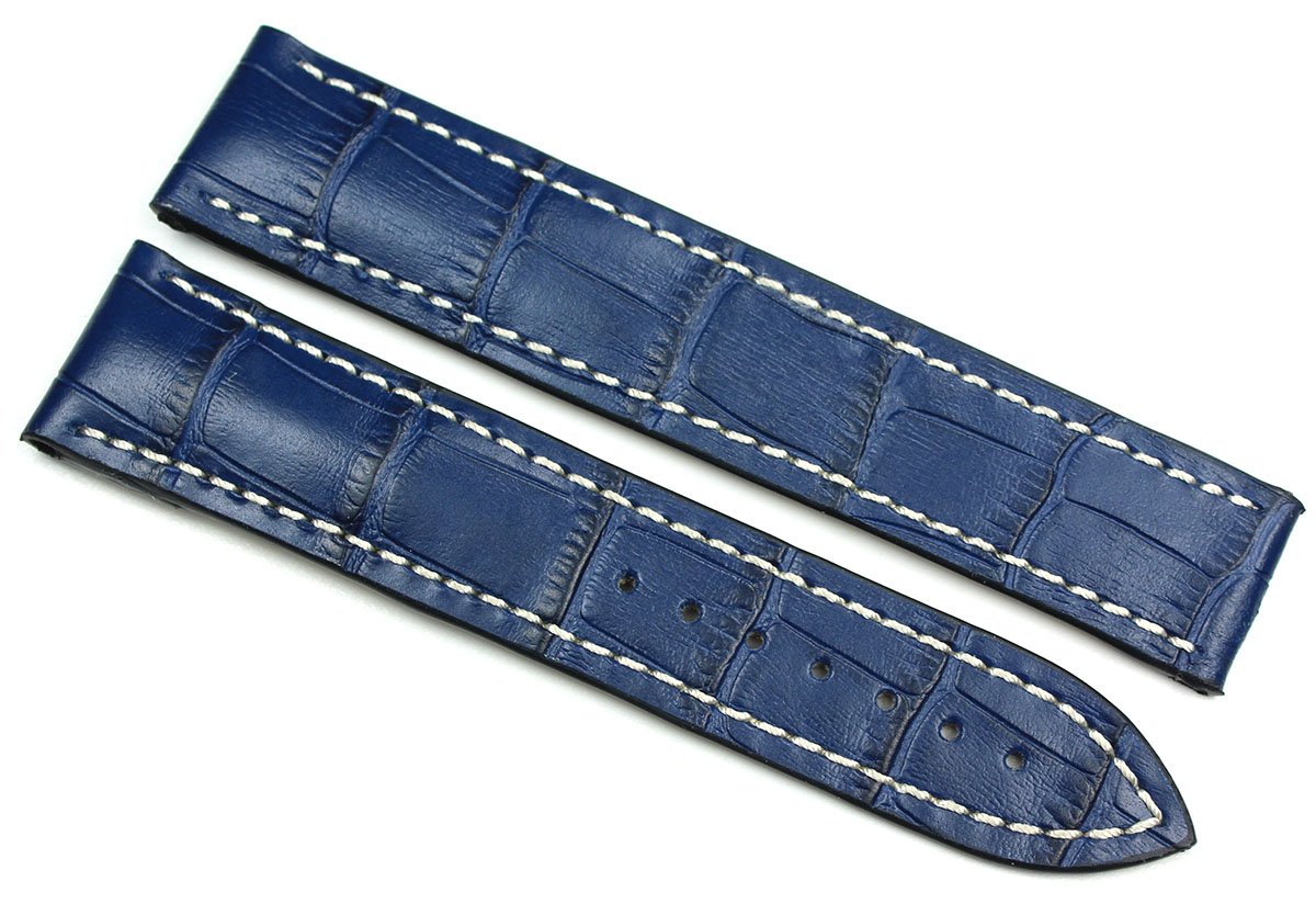 RIOS1931 Bracelet de montre en cuir de 20 mm - Motif crocodile - Bleu marine - Pour fermoir déployant Omega