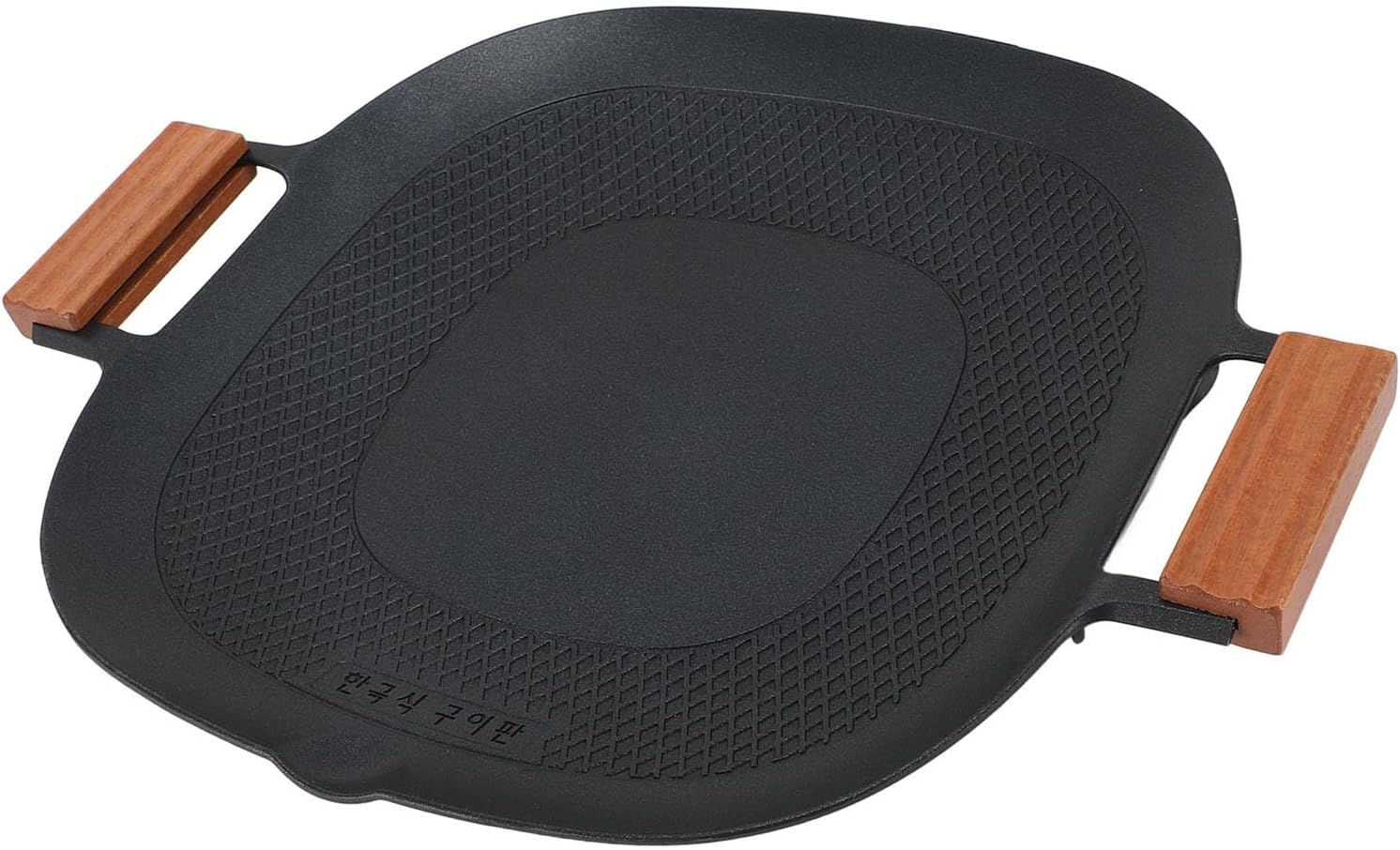 BBQ Grill Pan, Anti Stick Coating Uniform Heating Aluminum Alloy Stovetop Grill Pan for Outdoor Camping, with Solid Wood Handle