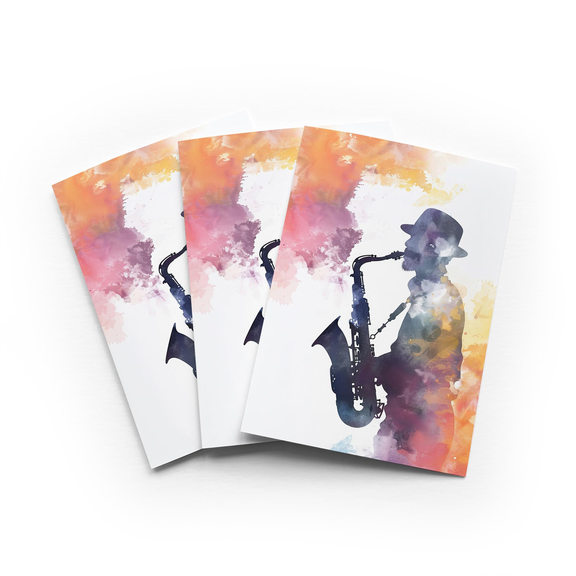 Abstract Saxophonist Greeting Card Musical Smoke Any Occasion Set of 3 Blank Inside 5x7 Inch 13x18 cm