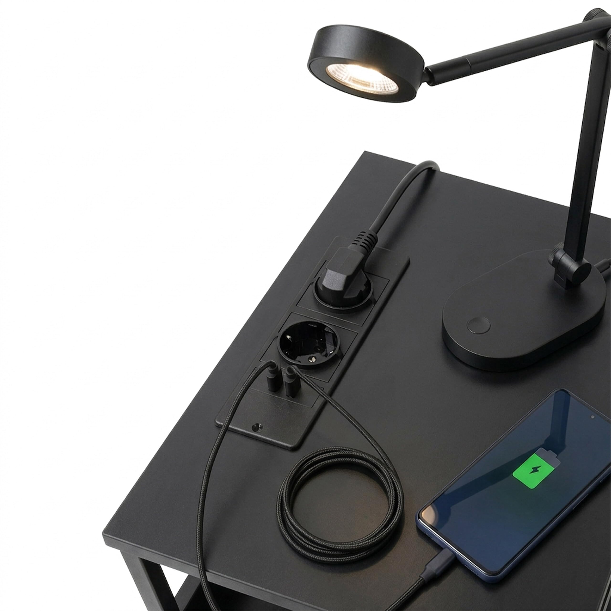 Relaxdays Stolik nocny z LED, gniazdami i USB, 2 szuflady, 60 x 40 x 30 cm, czarny