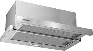 COMFEE' CHL03M21S Campana Extractora Telescópica Plana 60 cm, Clase A+, Sistema de Recirculación, 400 m³/h Flujo de Aire, Campana Extractora Integrada de Tipo Plano, Color Plateado