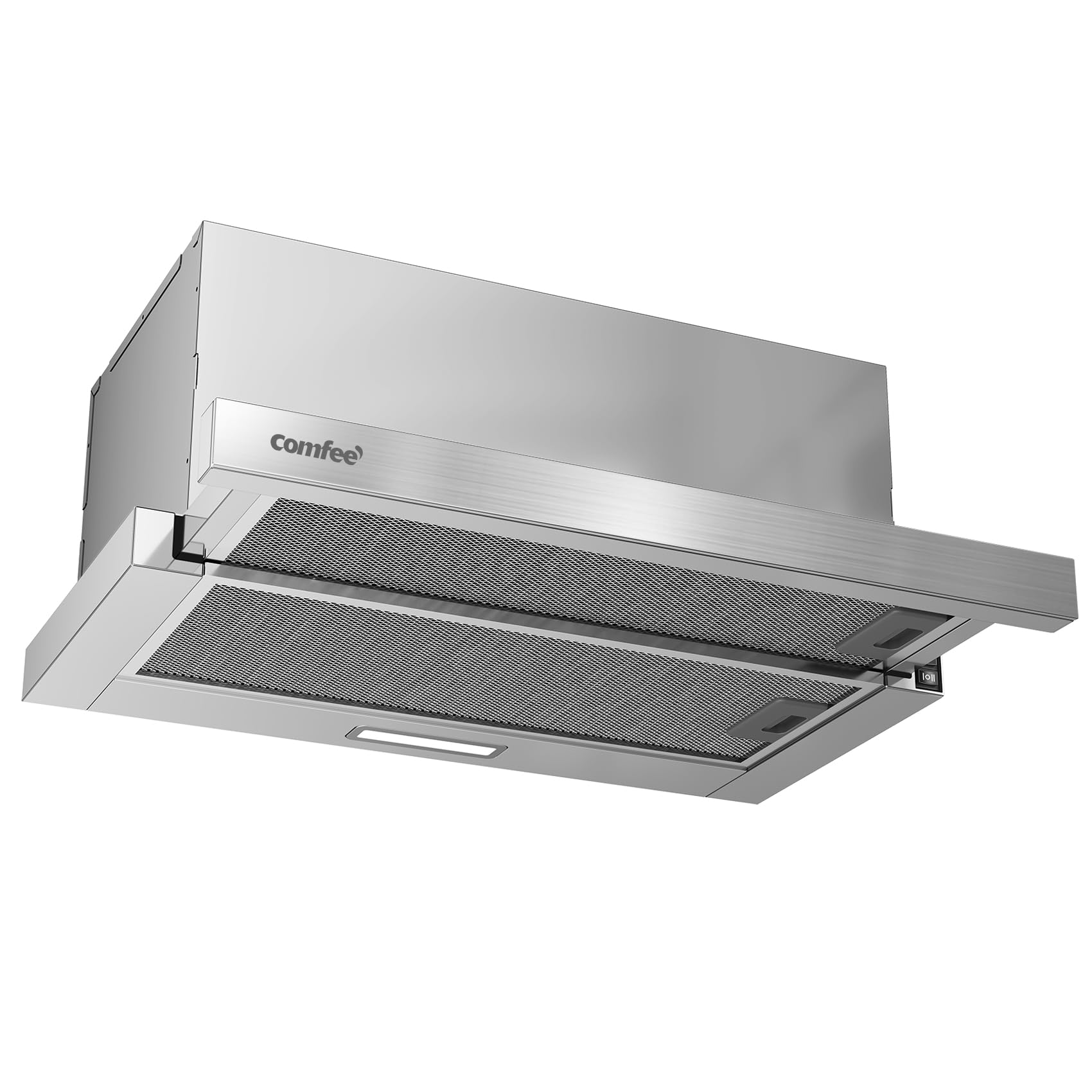 COMFEE' CHL03M21S Campana Extractora Telescópica Plana 60 cm, Clase A+, Sistema de Recirculación, 400 m³/h Flujo de Aire, Campana Extractora Integrada de Tipo Plano, Color Plateado