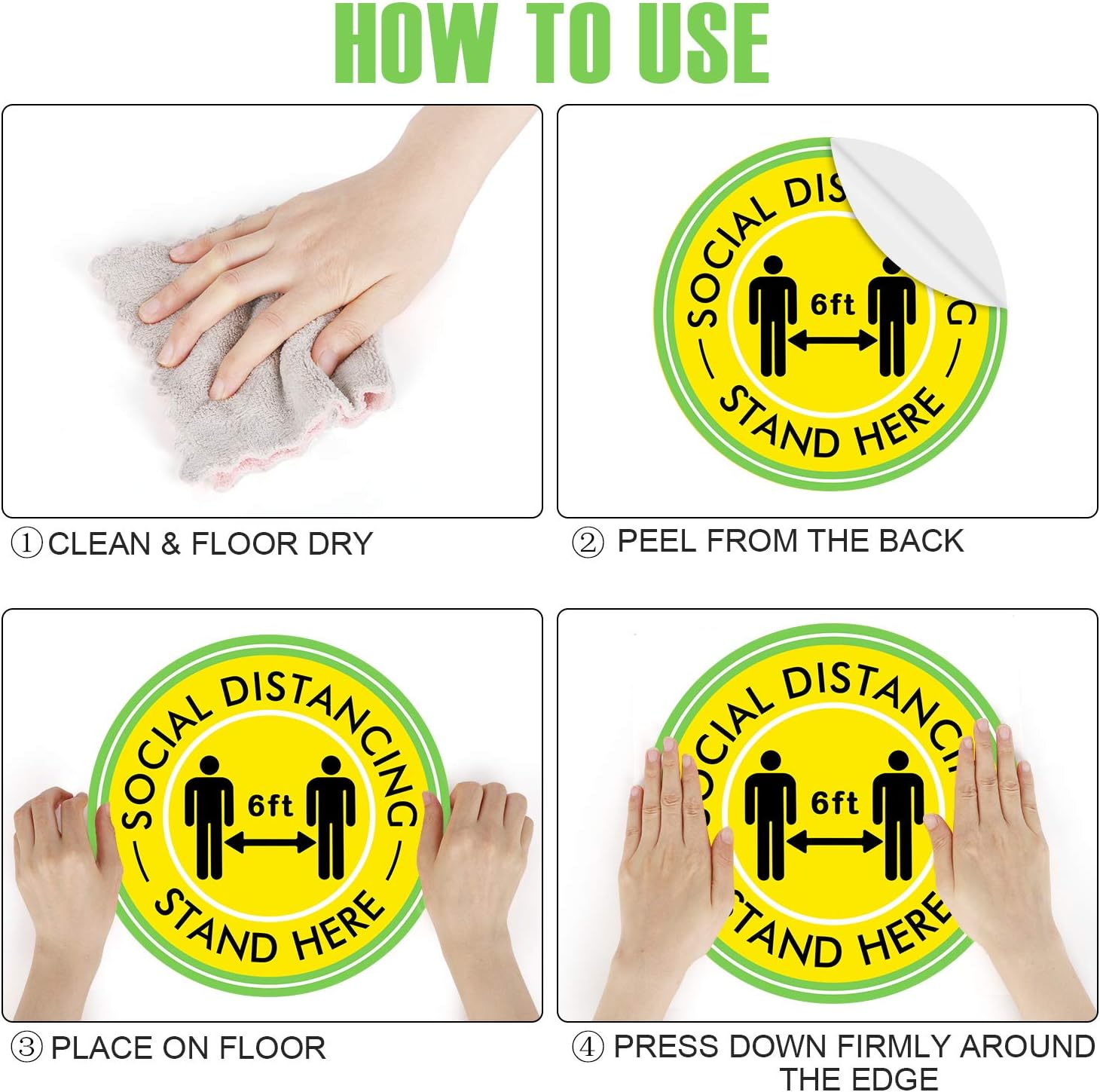 Exclusive Discount 50% Price Social Distancing Floor Decals 6 Pack-12 Round 6 Feet Social Distance Sign- Social Distance Floor Stickers for Crowd Control Guidance Grocery Hospitals Bank& Lab.