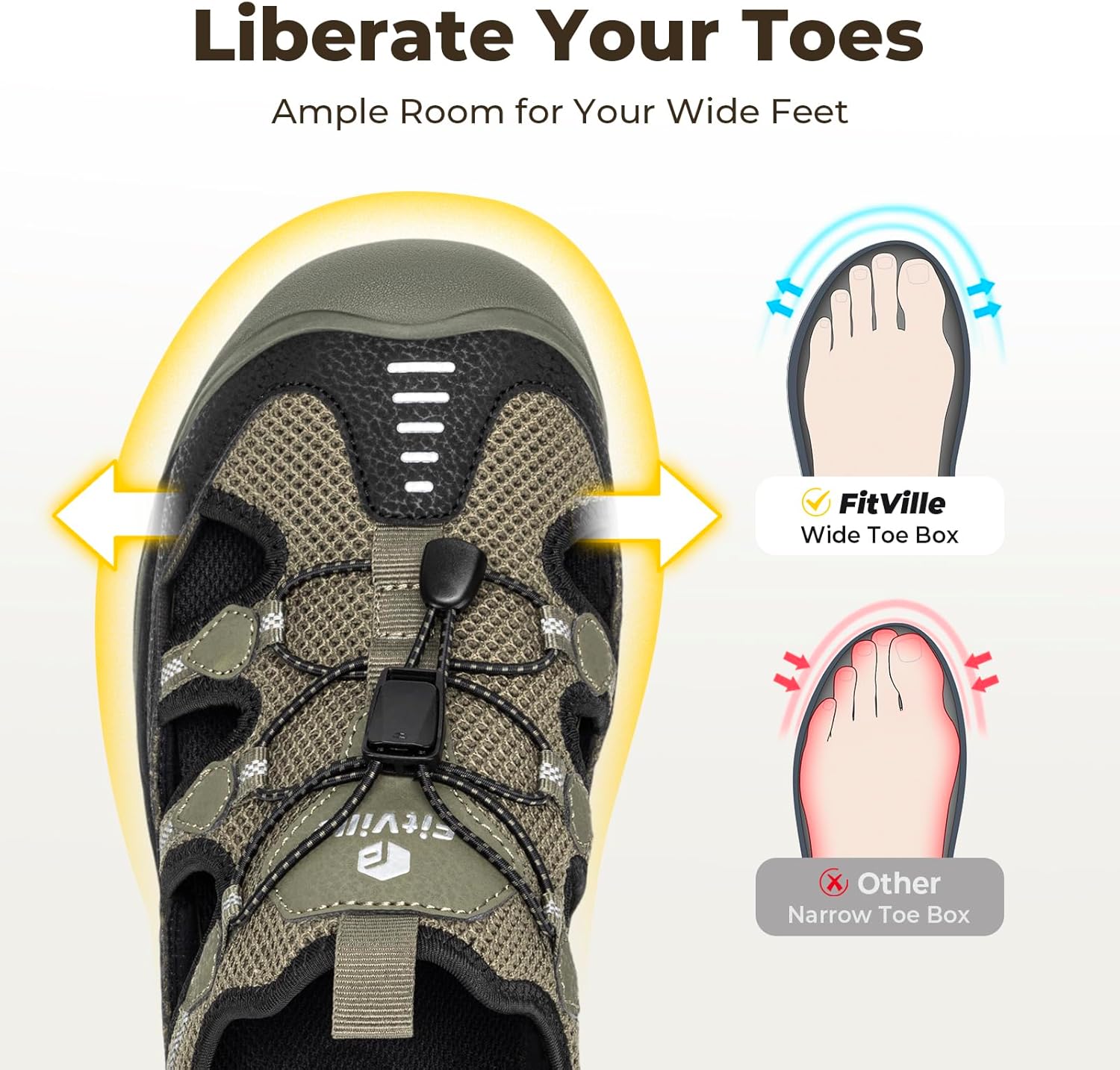 FitVille Men's Walking Sandals, Wide-Fit Closed Toe Hiking Sandals with Arch Support for Plantar Fasciitis, Quick-Adjust Straps & Non-Slip Sole Men Shoes for Summer Outdoor Casual Sports