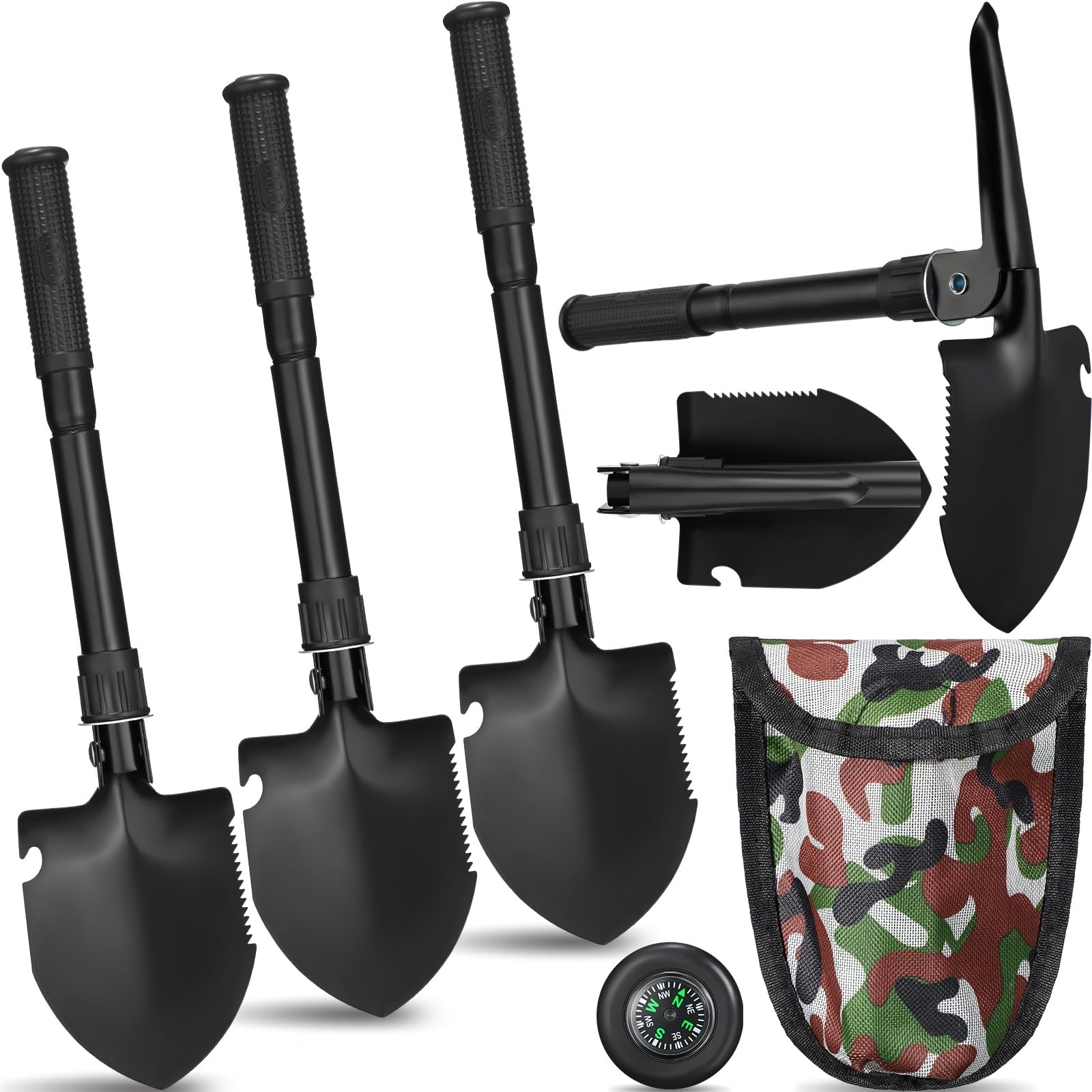 Lasnten 3 Pcs 16.34 Inches Folding Shovels with Storage Bag Camping Shovel with Pickaxe Foldable Collapsible Spade Military Entrenching Tool Compact Tactical Shovel for Car Snow Gardening Camping Sand