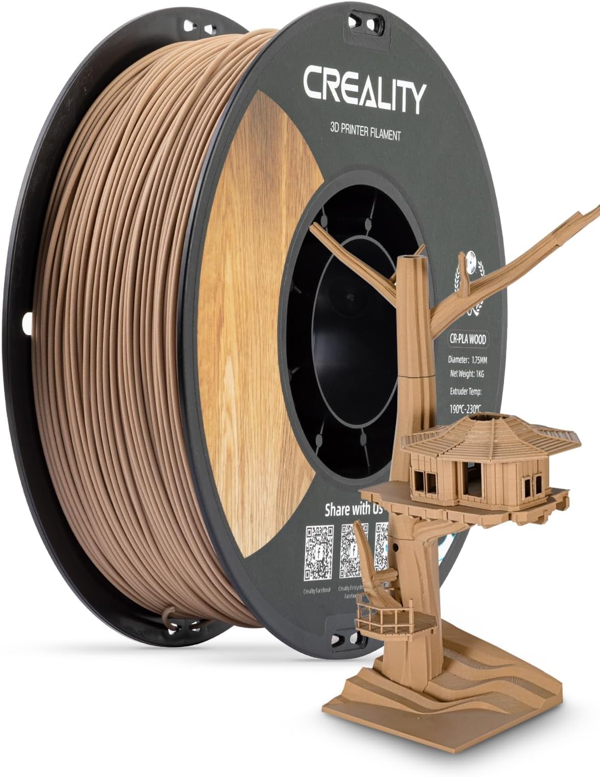 Creality Wood Filament PLA, 3D Printer Filament 1.75 mm, Smooth Silk Texture, Toughness, 1kg(2.2lbs)/Spool Printing Filament, for All Printers (Wood)