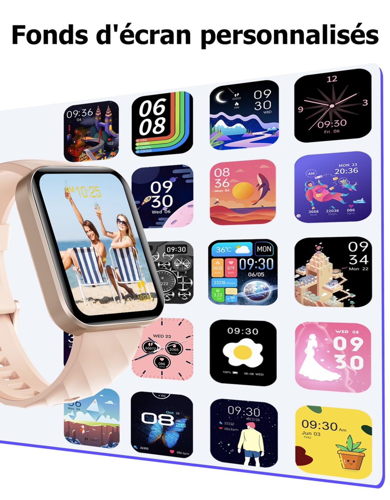 Montre Connectée Femme Appel Bluetooth Podometre Cardiofrequencemetre Oxymetre Montre Sport Etanche IP68 Cycle Menstruel Suivi Sommeil Calories Notification pour Samsung iPhone Xiaomi Android iOS Rose