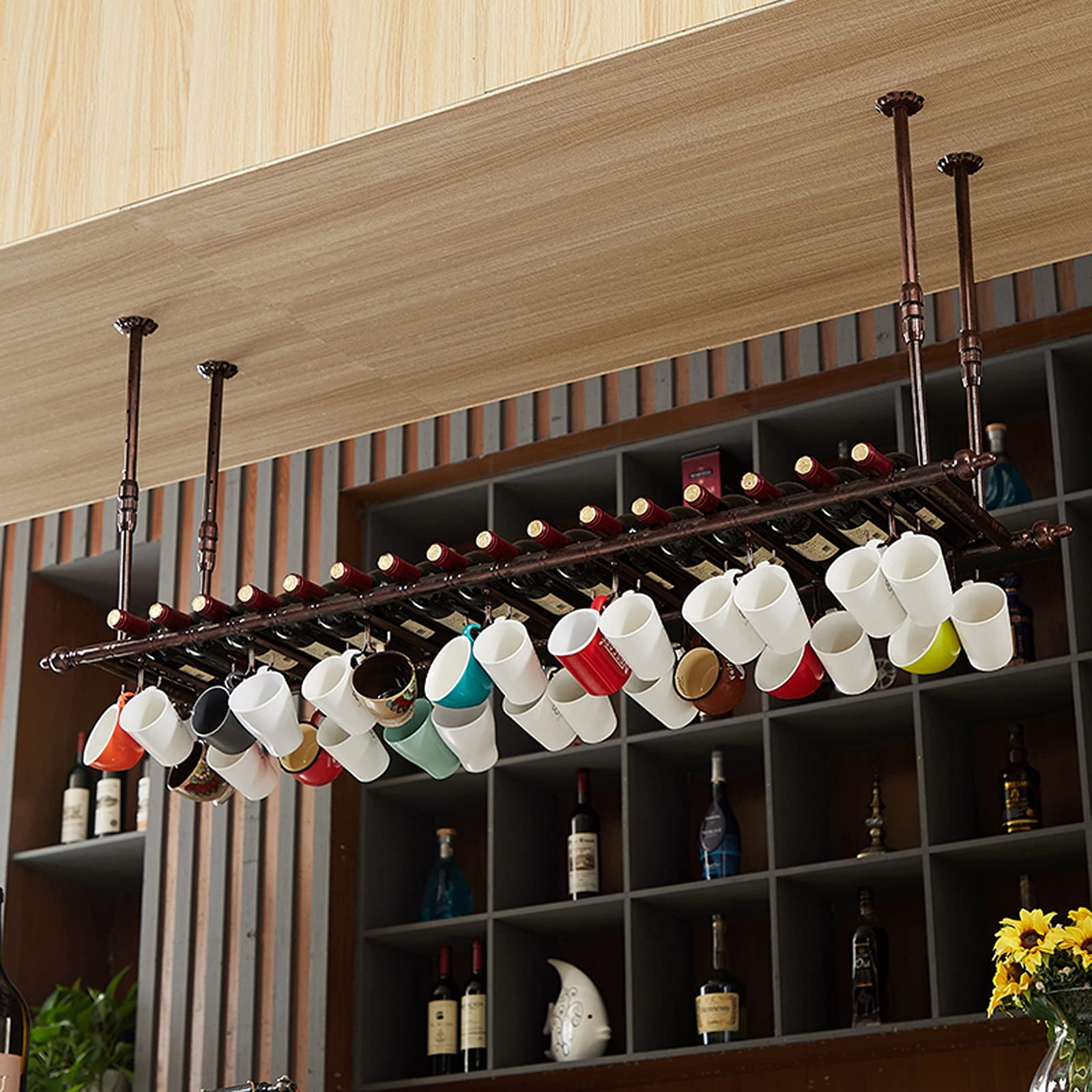 Porte-bouteilles de plafond robuste en métal pour verres à pied de bar