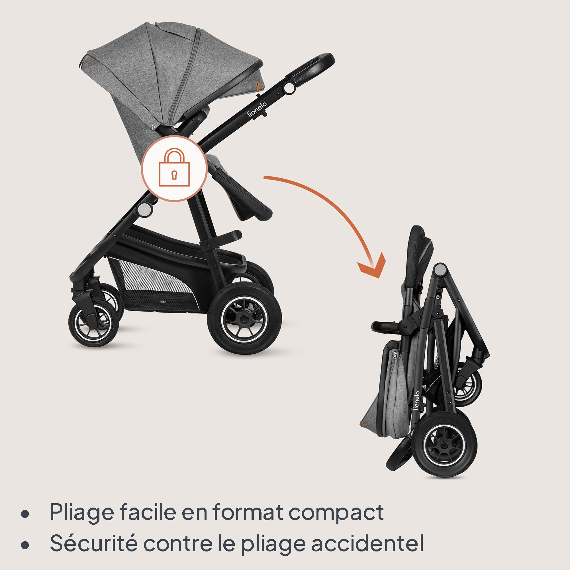 LIONELO BIANKA Poussette 3 en 1 max 22 kg Nacelle max 9 kg Siège-auto max 13 kg Poussette Pliable Système de Voyage Dossier Réglable Roues 360° Amorti Auvent XXL Trio poussettes combinées