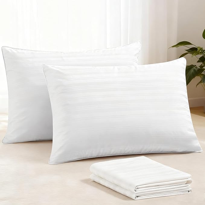 puredown® Goose Feather Down Pillows Set of 2 with 100% Cotton Cover, Hotel Collection Pillows, Standard/Queen Size for Stomach, Side & Back Sleepers