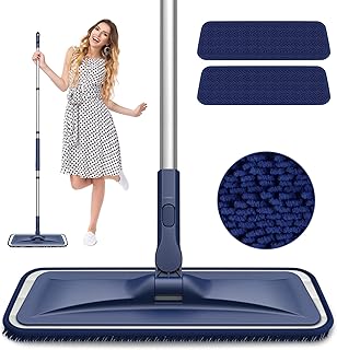 Microfiber Mops for Floor Cleaning - BPAWA Flat Floor Mop with 2 Reusable Washable Wet Dry Chenille Mop Pads Adjustable Lo...