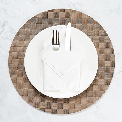 Miniatura 6 de Restaurantware Macroweave - Juego de 6 manteles individuales tejidos de 15 pulgadas, manteles individuales de plástico marrón duraderos y fáciles de