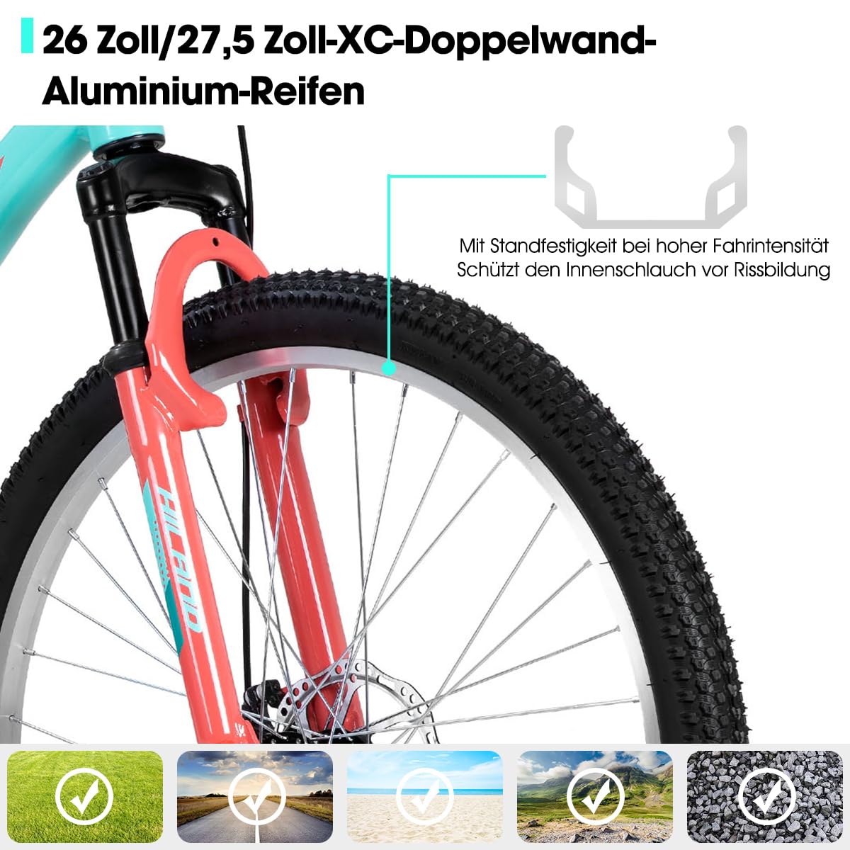HILAND VTT Femme 27,5 Pouces, Cadre en Aluminium, VTT 18 Vitesses pour Femme et Fille, Doubles Freins à Disque, Fourche Suspendue, Vert Menthe