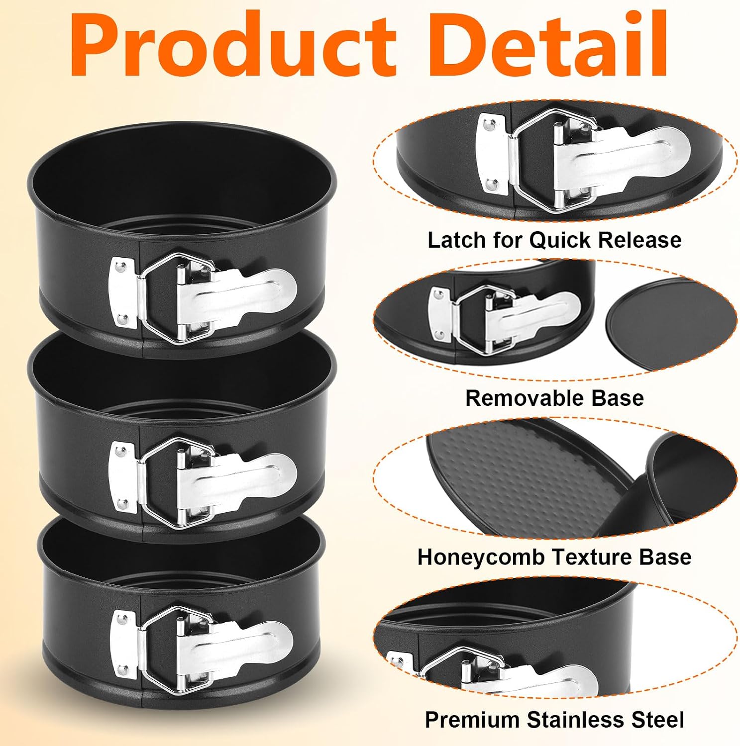4 Pcs 6 Inch Springform Pan for Cheesecake Mini Round Non Stick Spring form Pan for Cheesecake Baking Home Kitchen Tabletop Baking (Black)