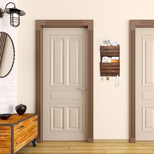 Miniatura 8 de Organizador de correo de pared con 4 ganchos para llaves, clasificador de correo colgante de madera rústica, soporte para llaves de granja para
