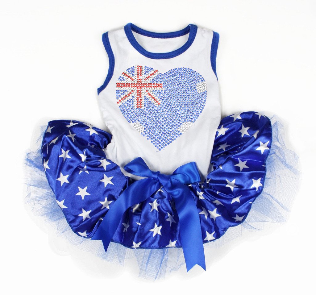 Robe pour chien avec tutu bleu et haut en coton à paillettes style patriotique