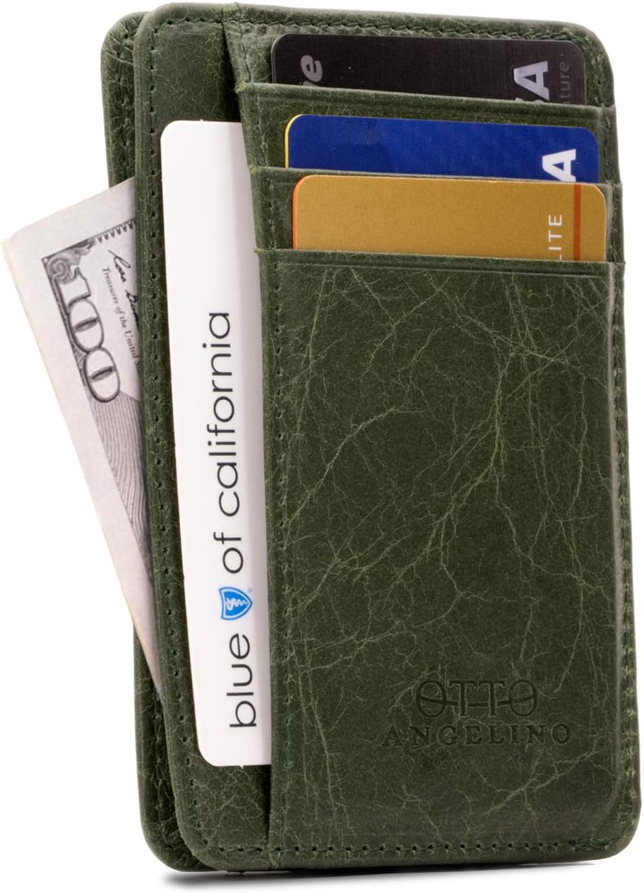 Otto Angelino Genuine Leather Wallet Cardholder Bank Cards, Money, Driver's License - Unisex, Green