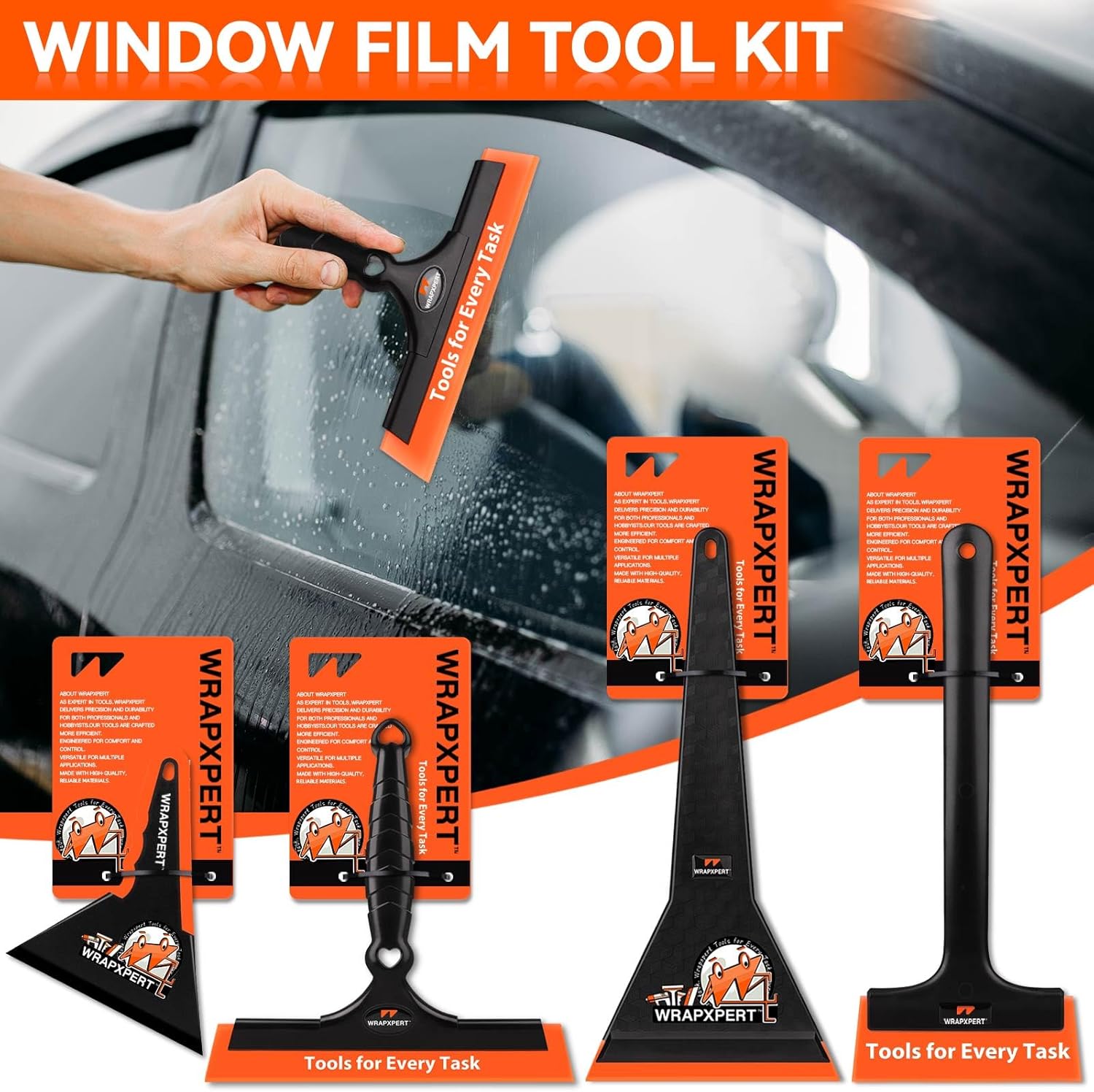 WRAPXPERT Window Tint Tools for Windshield/Rear/Side/Quarter Glass Window Film Installation, 20-in-1 Kits with LCD Heat Gun, Car Tint Squeegees, Utility Knives, Metal Trimming Scraper, Cleaning Cloth