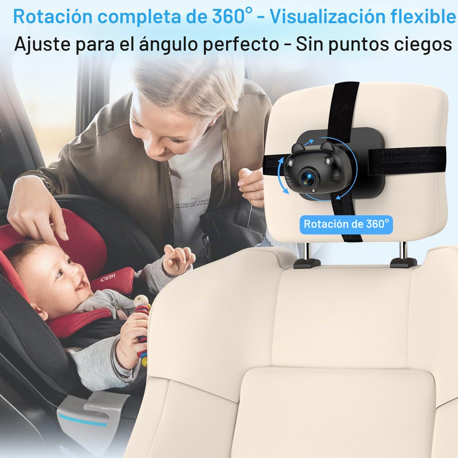Cámara doble para coche de bebé para 2 niños, pantalla dividida de 6.9 pulgadas, pantalla HD ultra ancha con dos cámaras, fácil configuración, cámaras de visión nocturna giratorias, ideal para padres