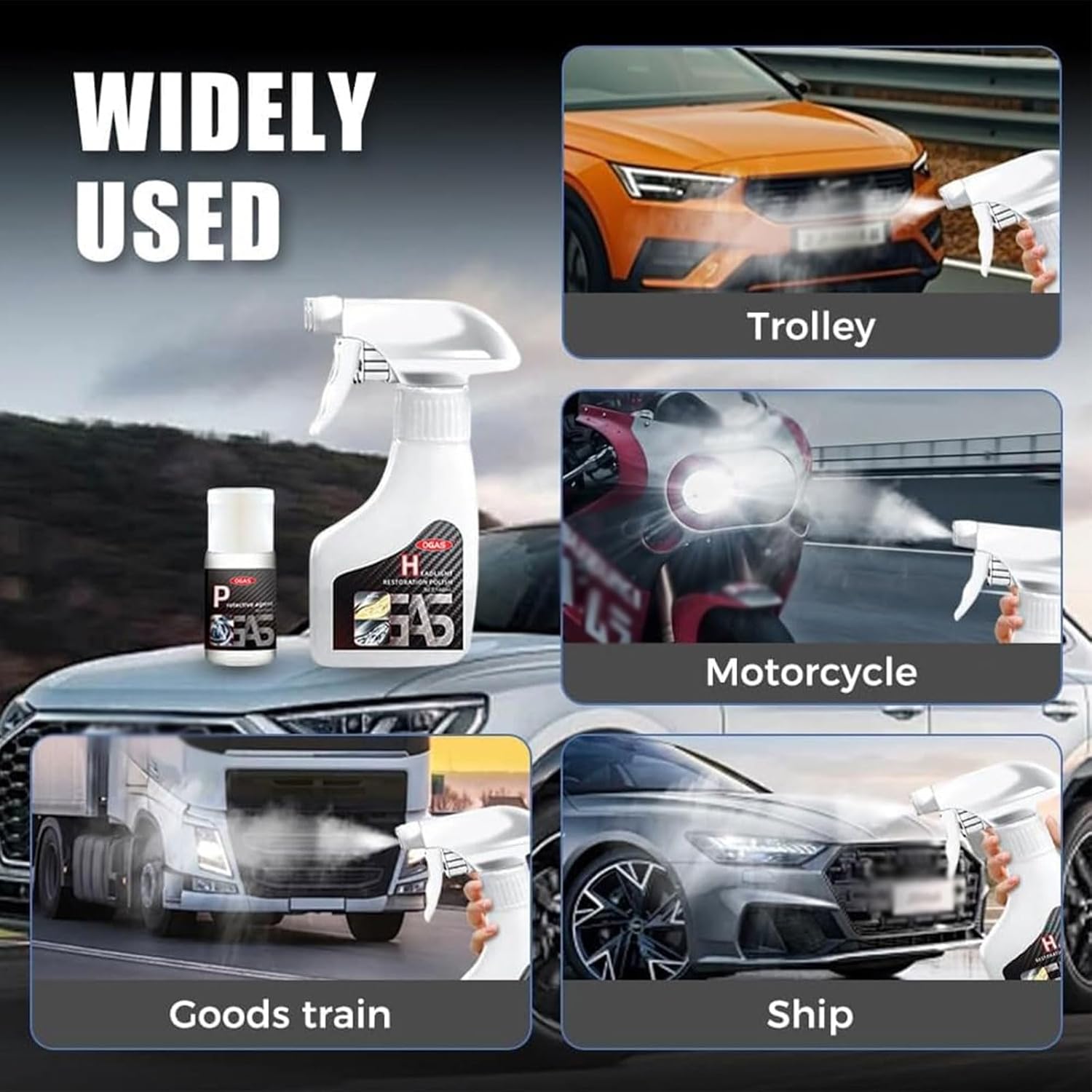 Jeeeun New Ogas Headlight Restoration, Car Headlight Restoration Spray for All Vehicles That Restores Clarity, Removes Yellowing & Oxidation (2PC)