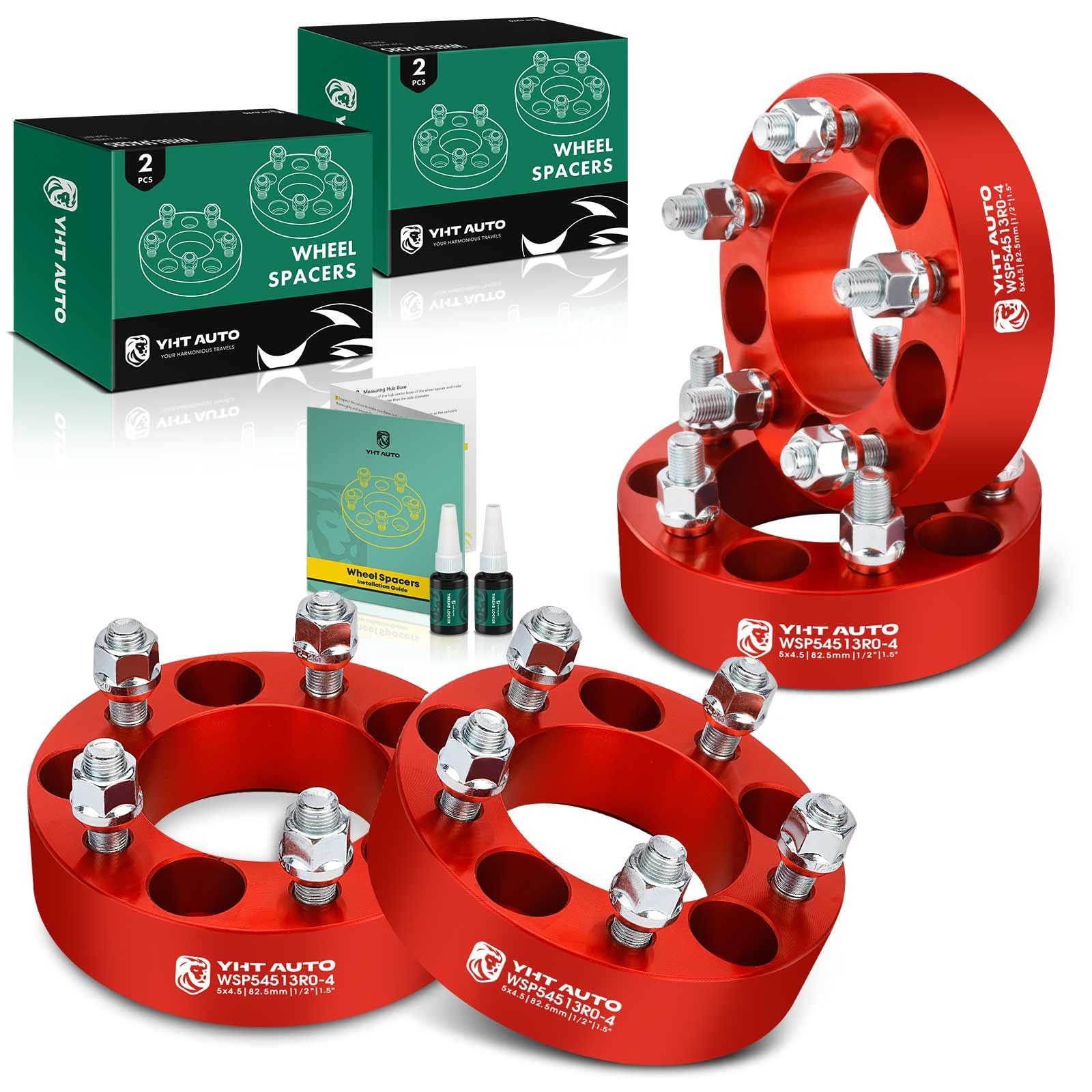 Photo 1 of YHTAUTO 5x4.5 Wheel Spacers 1.5 Inch Fits Jeep XJ MJ ZJ KJ YJ TJ Grand Cherokee, Wrangler, Ford, Dodge, Lincoln, Mercury, Pontiac, 5x114.3mm Tire Spacers w/ 1/2" Studs 82.5 mm Hub Bore 5 Lug 4Pcs Red 1.5 Inch(4PCS)