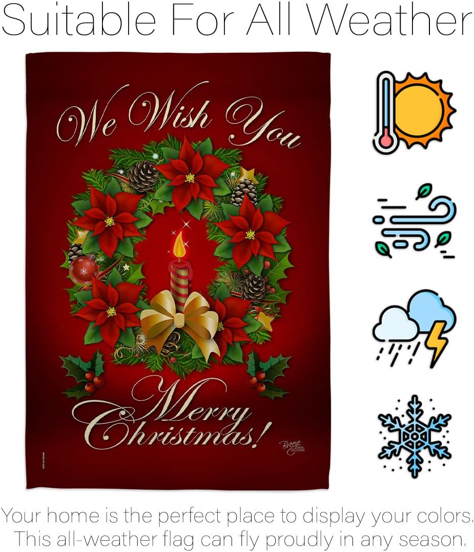 We Wish You Merry Christmas Flag Wearth Door Banner Lawn Garden Outdoor Wall Hanging Poster Door Grave Cemetery Tapestry Grandma White Elephant Winter Decorations Made In USA