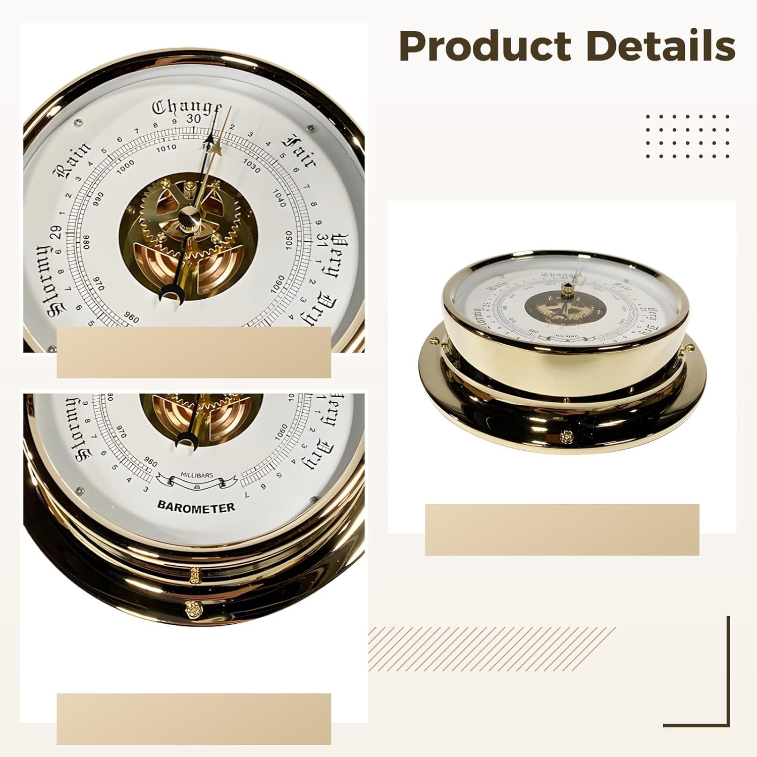 Stainless Steel 6 in Nautical Barometer, Weather Gauge with Clock Face, Precision Fishing Barometer, Easy Mounting