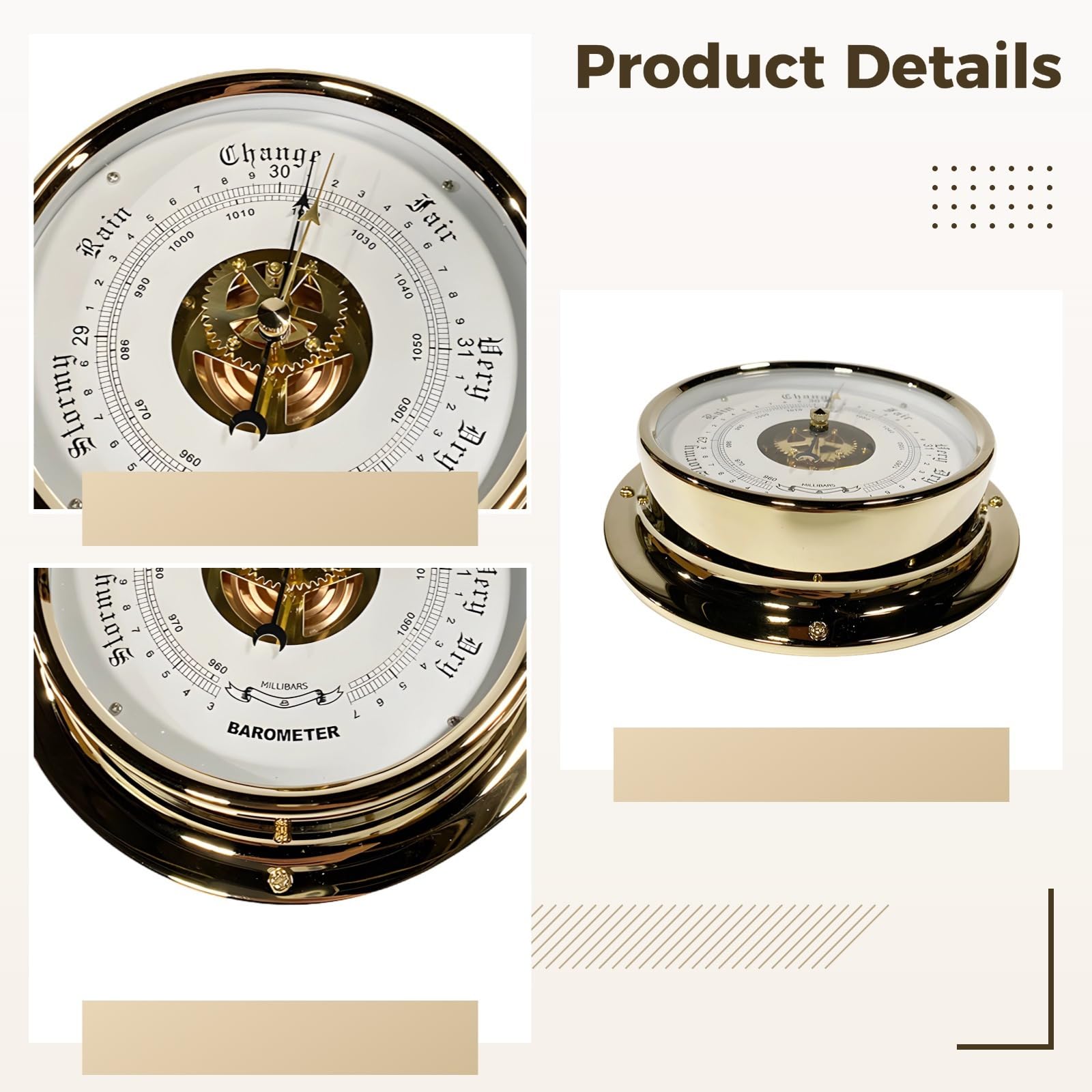 15,2 cm Maritimes Barometer, Edelstahl-Wetteranzeige, Uhr-Stil, nautisches Barometer, einfache Montage