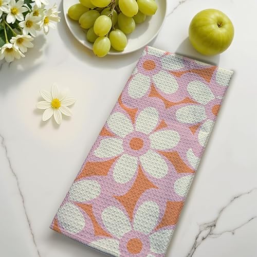 Miniatura 4 de Toallas de cocina retro florales de 16 x 24 pulgadas, toallas de mano retro de los años 70 con diseño de flores felices para baño, decoración floral