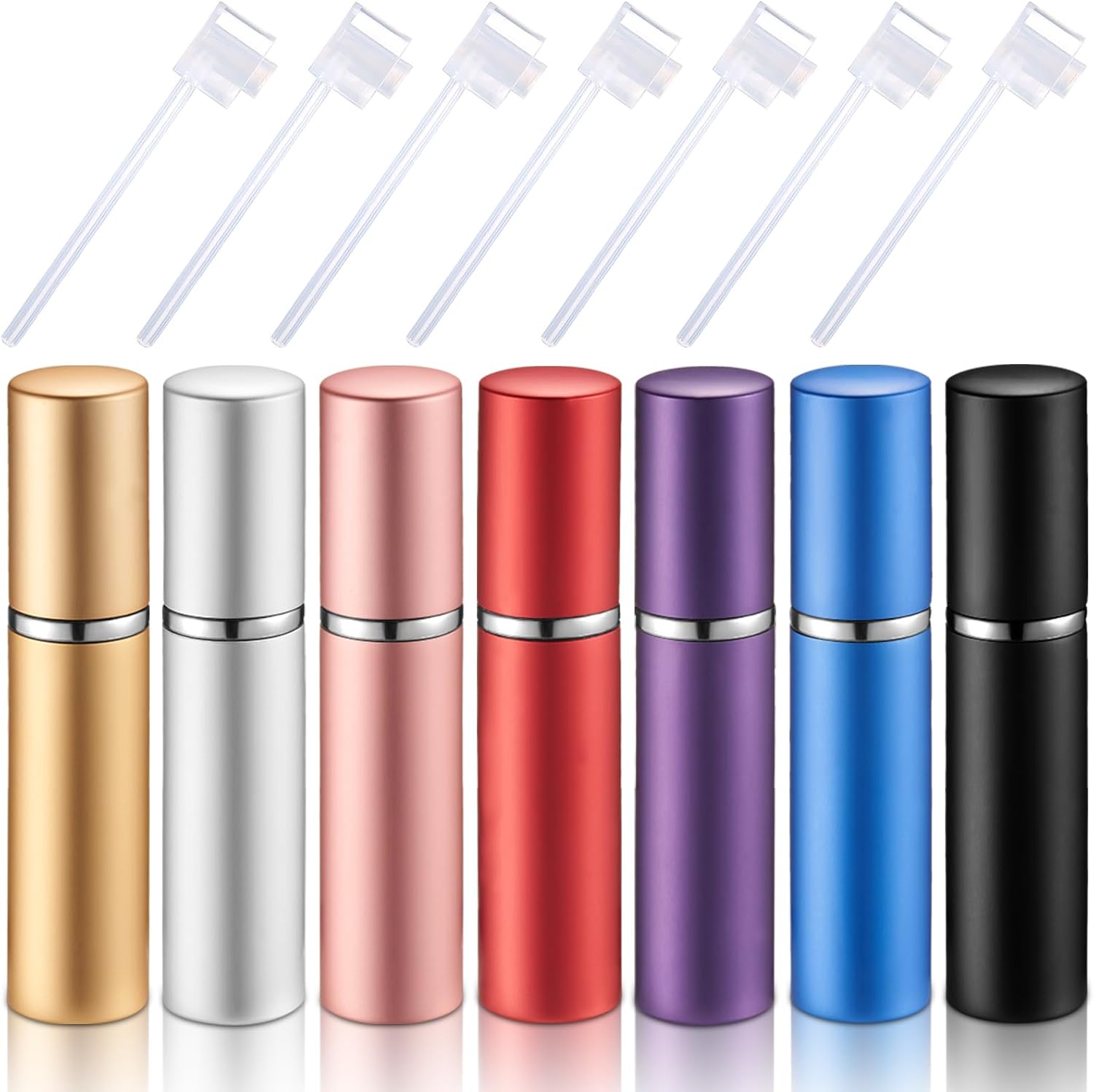 Motiskyy 7 Pcs 5ml Refillable Perfume Atomizers Bulk - Mini Travel Cologne Sprayers with Refill Pump & Transfer Tool for Perfume Makers & Small Studios (Mixed Color)