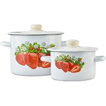 Enamel Pot with Enamel Lid, Enamel Cooking Pot, Soup Pot, Enameled Steel Stock Pot, Enamel Casserole set, Induction Safe, Dishwasher Safe Strawberry