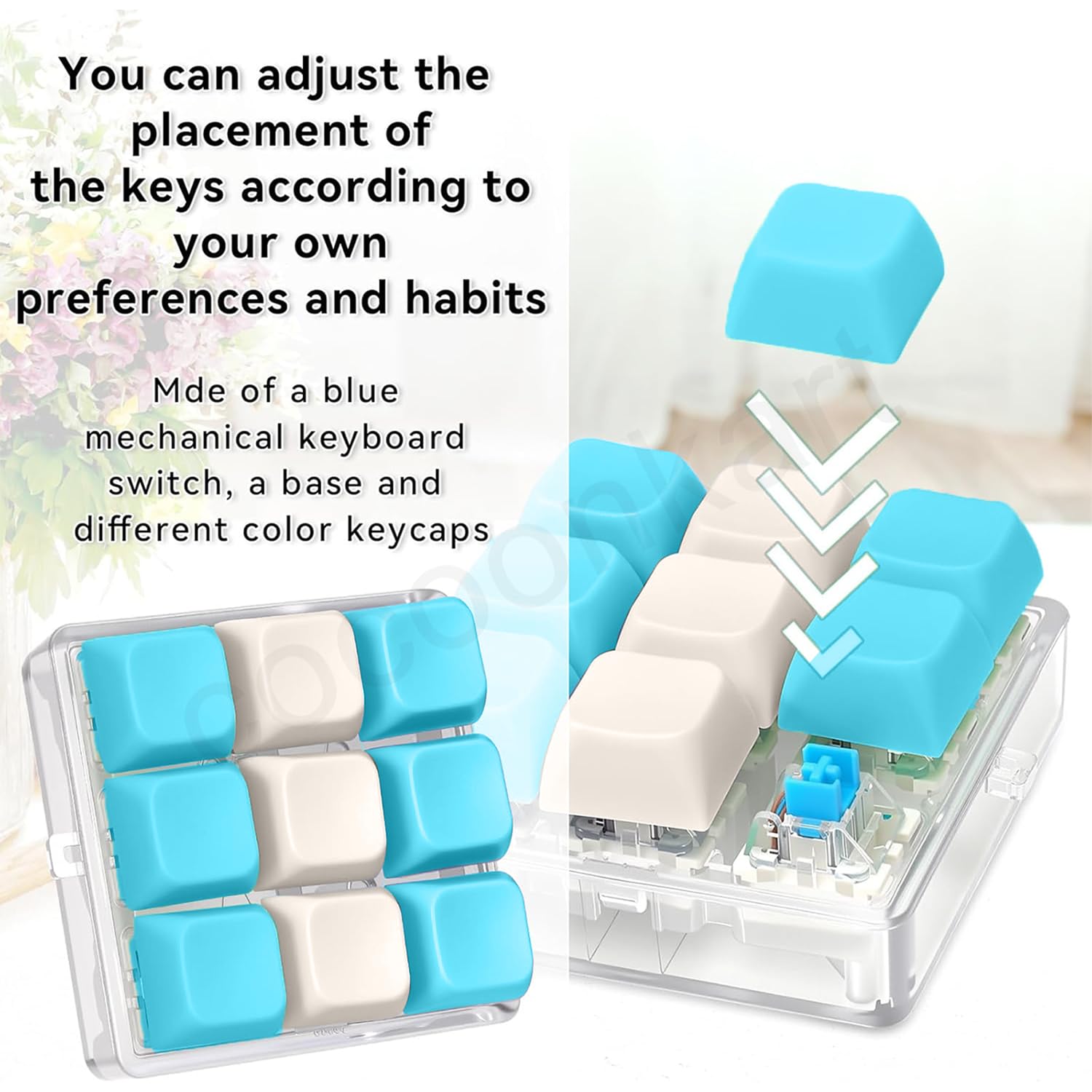 Cocoonkart Mini Keyboard Fidget Toy with Keychain Decompression Button Finger Clicker Toys for Adults to Relieve Stress Pass Time (Mix Sky Blue , White) 1