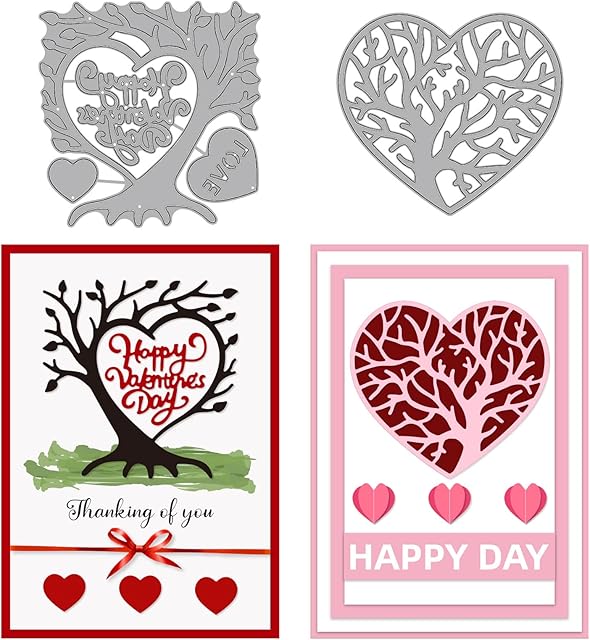 GLOBLELAND 2Set Love Tree Frame Cutting Dies Metal Valentines Day Die Cuts Embossing Stencils Template for Paper Card Making Decoration DIY Scrapbooking Album Craft Decor
