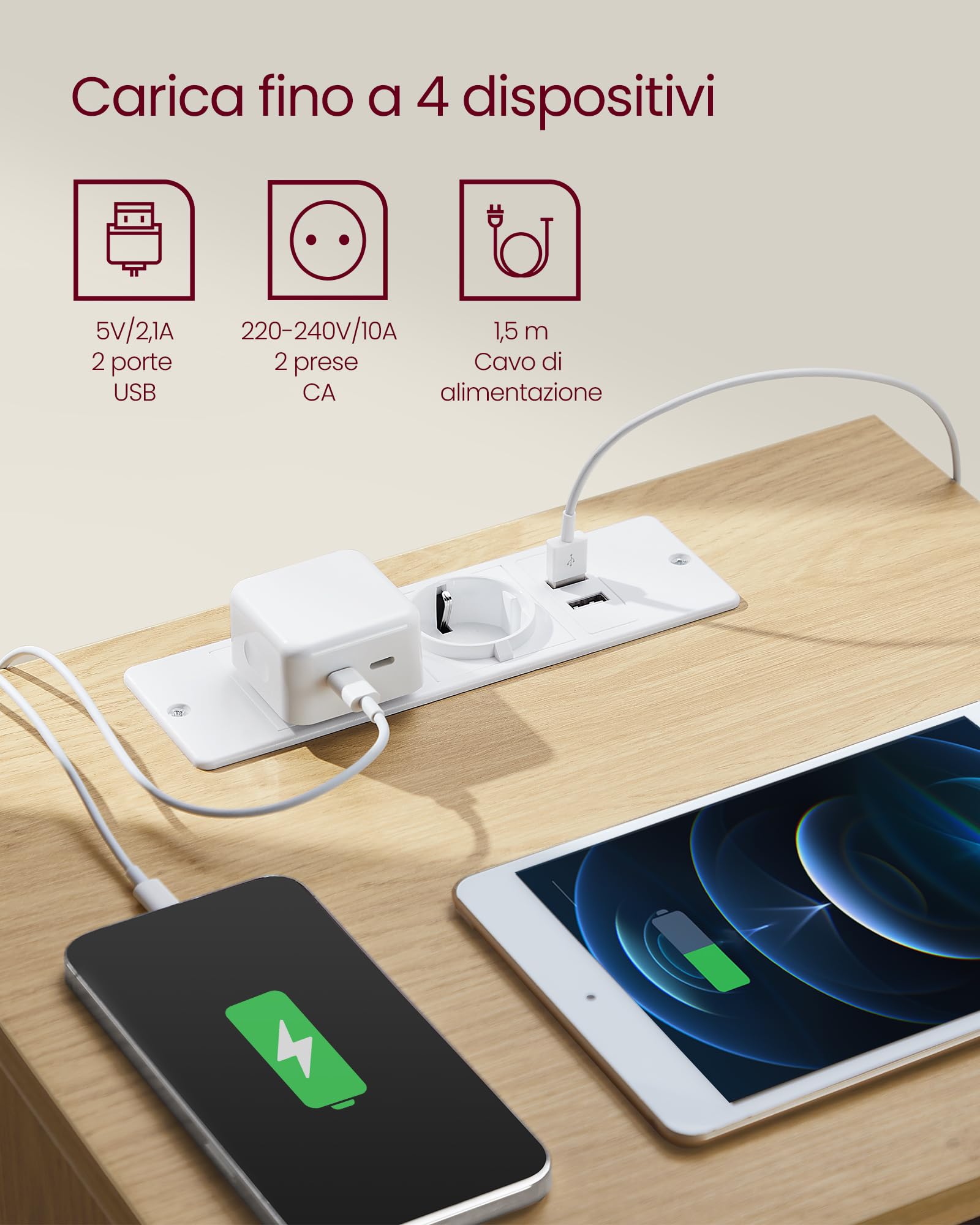 VASAGLE KAILYN Collezione - Comodino con Stazione di Ricarica, con 3 Cassetti, 2 Prese AC 2 Porte USB, per Soggiorno, Camera da Letto, Studio, Giallo Paglierino LET631Y70