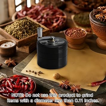 Hand Cranked Herb Grinder, 63mm Zinc Alloy Hand Crank Grinder for Spice and Herb, Black Manual Grinder with 0.11inch Holes, Durable and Efficient, Perfect for Travel, Camping, or Daily Kitchen Use