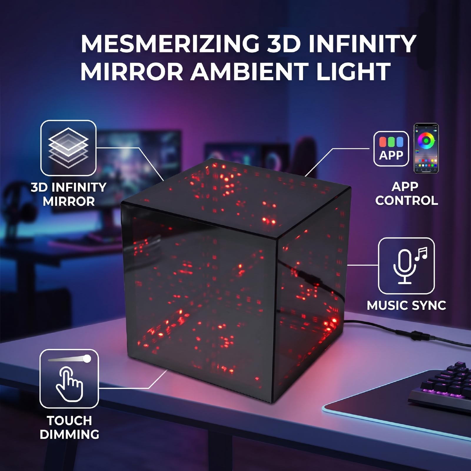 Luocute Lustro LED Cube Light 7,9 Cala, Akrylowe Lustro Infinity z