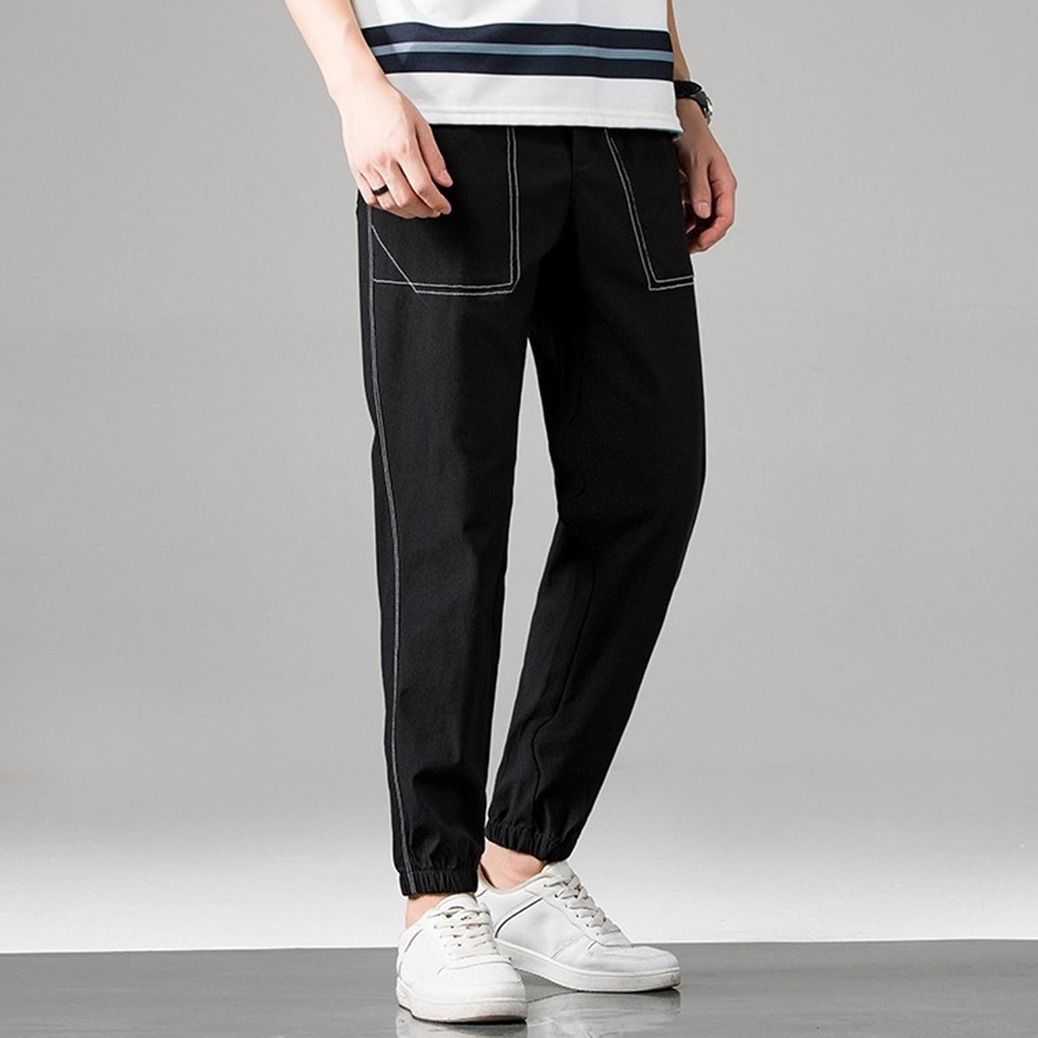 Men's Fashion Tapered Loose Fit Pants Comfort Work Hiking Outdoor Pants Elastic Waist Athletic Trousers