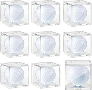 9 Pieces Golf Ball Display Case Acrylic Single Golf Ball Memorabilia Stand Cube Holder Clear Holder Case for Baseball Collectibles, 2.36 x 2.36 x 2.36 Inches, Enhanced Packaging