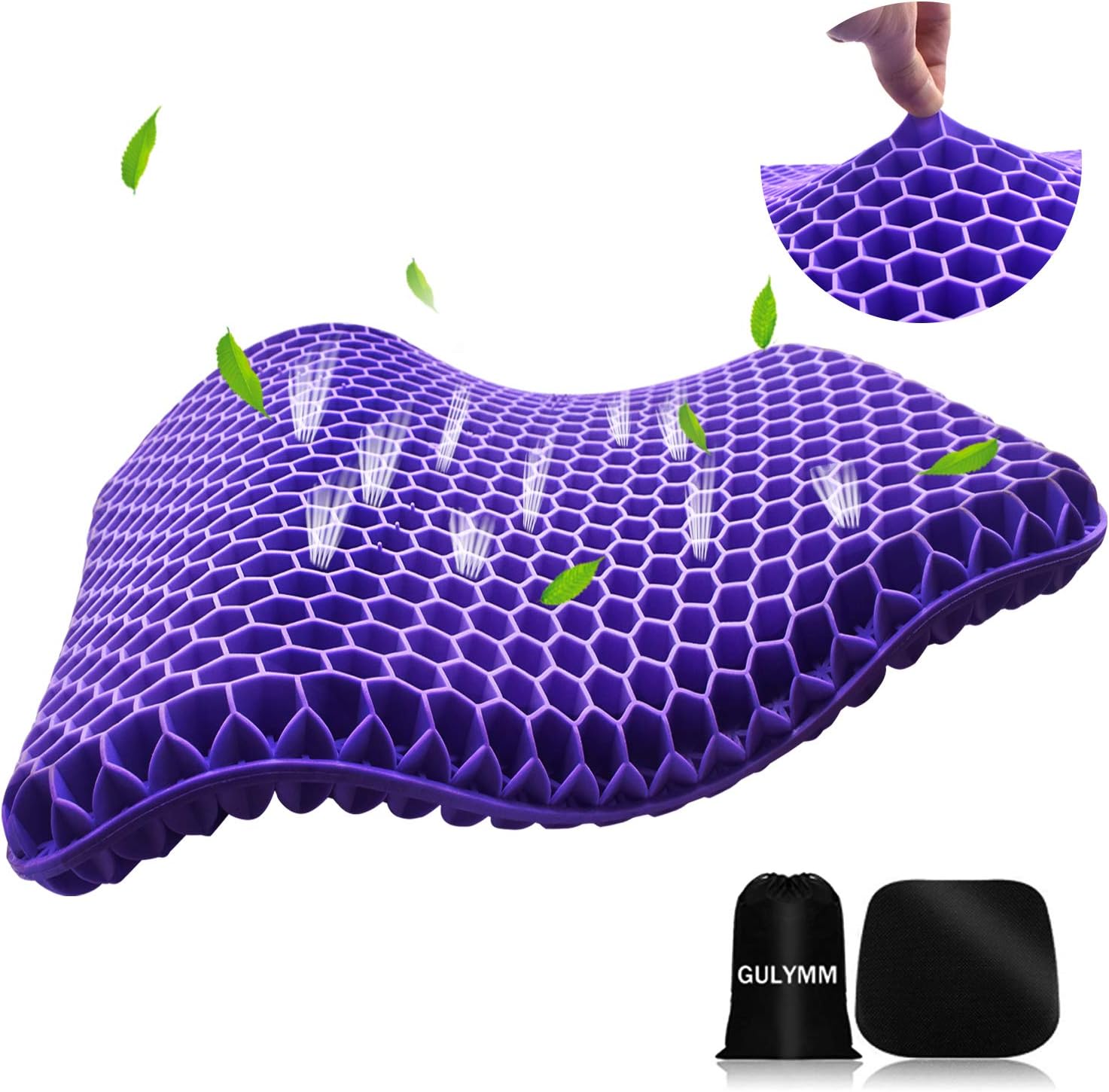 Gel Seat Cushion for Long Sitting, Double Thick Car Cushion with Non-Slip Cover, Gel Cushion for Pressure Sores Breathable Honeycomb Cushion for Office Chair Wheelchair to Relief Sciatica Pain