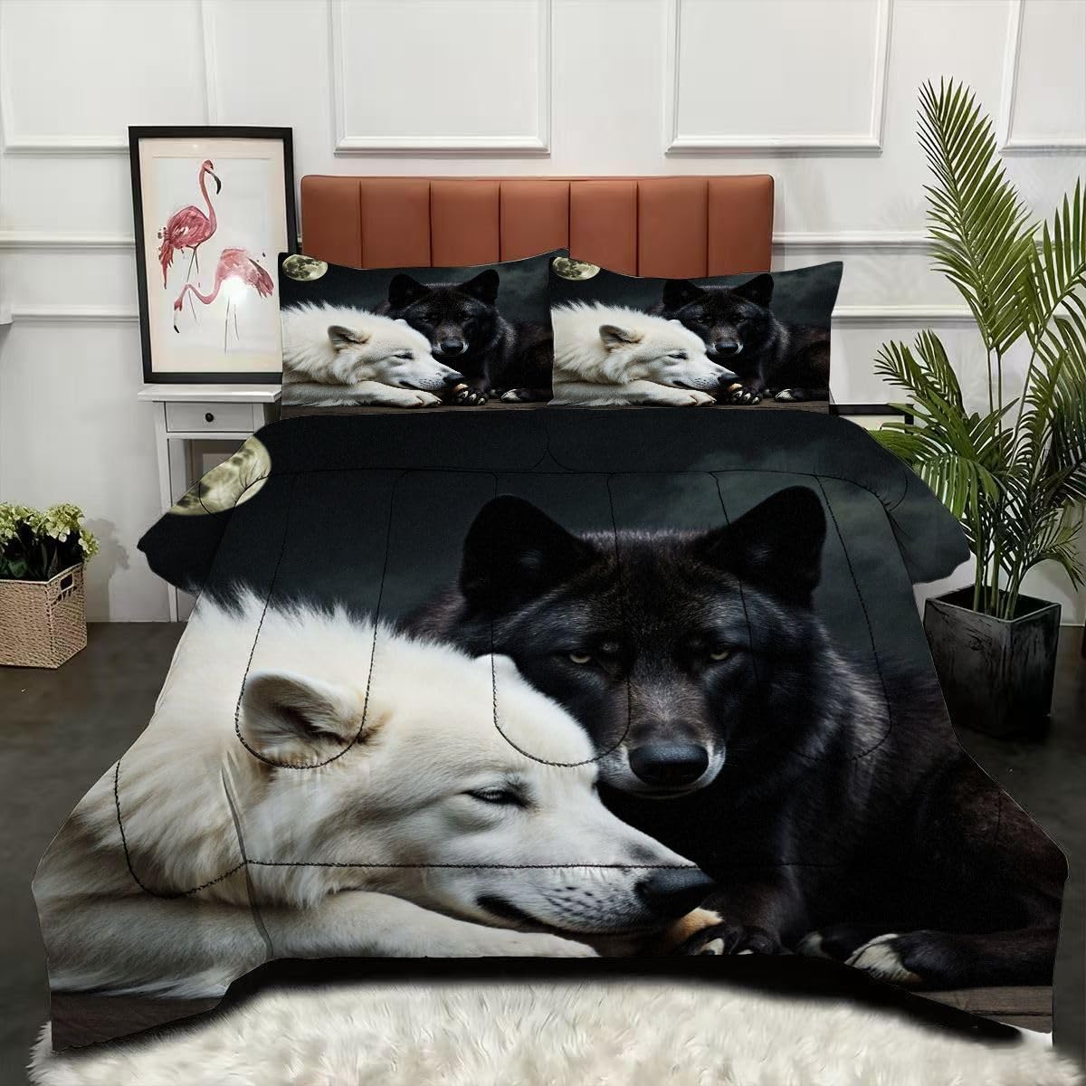 Couette 3D loup parure de lit 160x200 avec taies housse couette imprimée salon