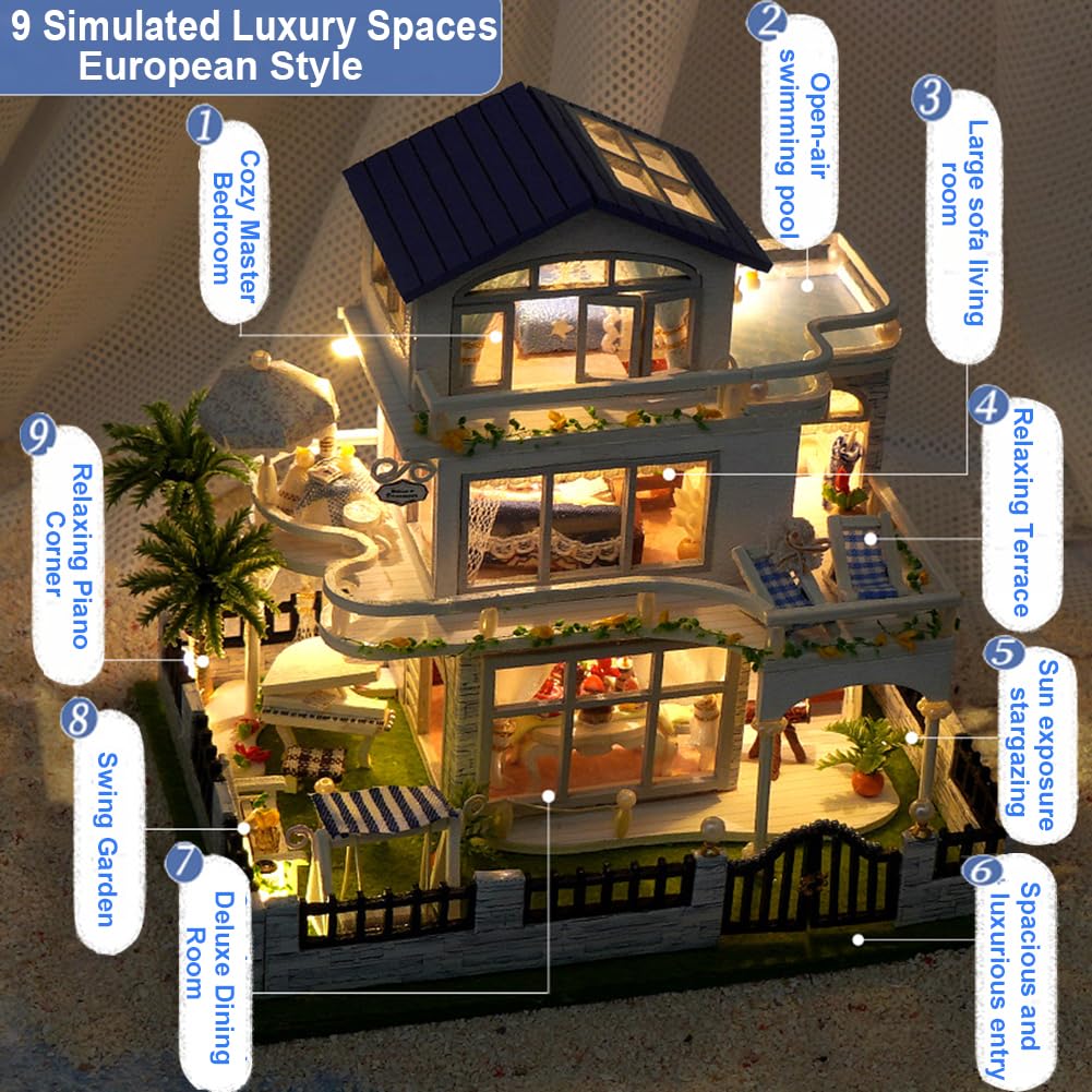 Maison de poupée Miniature en Bois de Style européen, kit de Construction de Maison de poupée DIY, bâtiment de Villa 3D, modèle de créativité, Cadeaux pour Amis et Parents