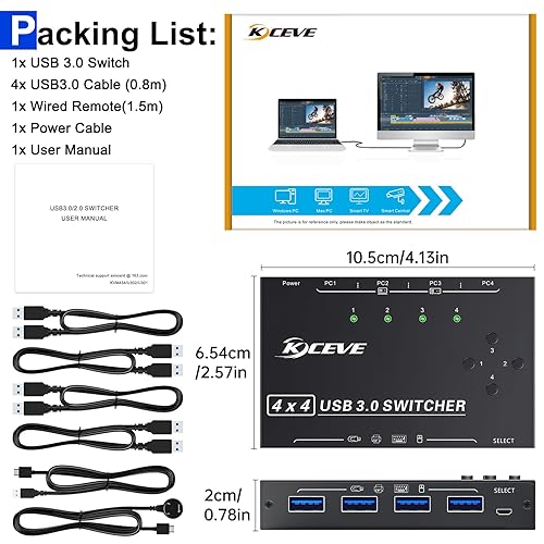 Miniatura 9 de Interruptor USB 3.0, 4 computadoras, selector de interruptor USB de 4 puertos camgeet para compartir con teclado y mouse, conmutador USB compatible