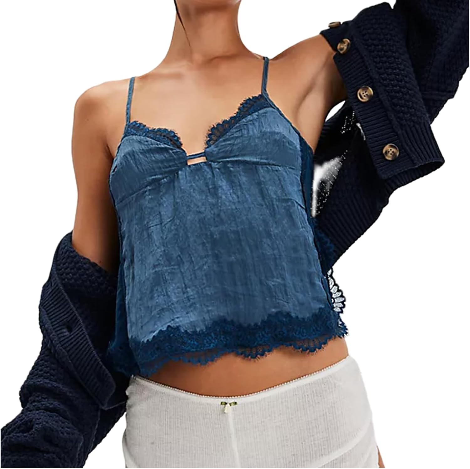 Women Y2k lace Tie Camisole Spaghetti Strap Low Cut V Neck Backless Ruffle Cami Top Summer Coquette Sexy Streetwear