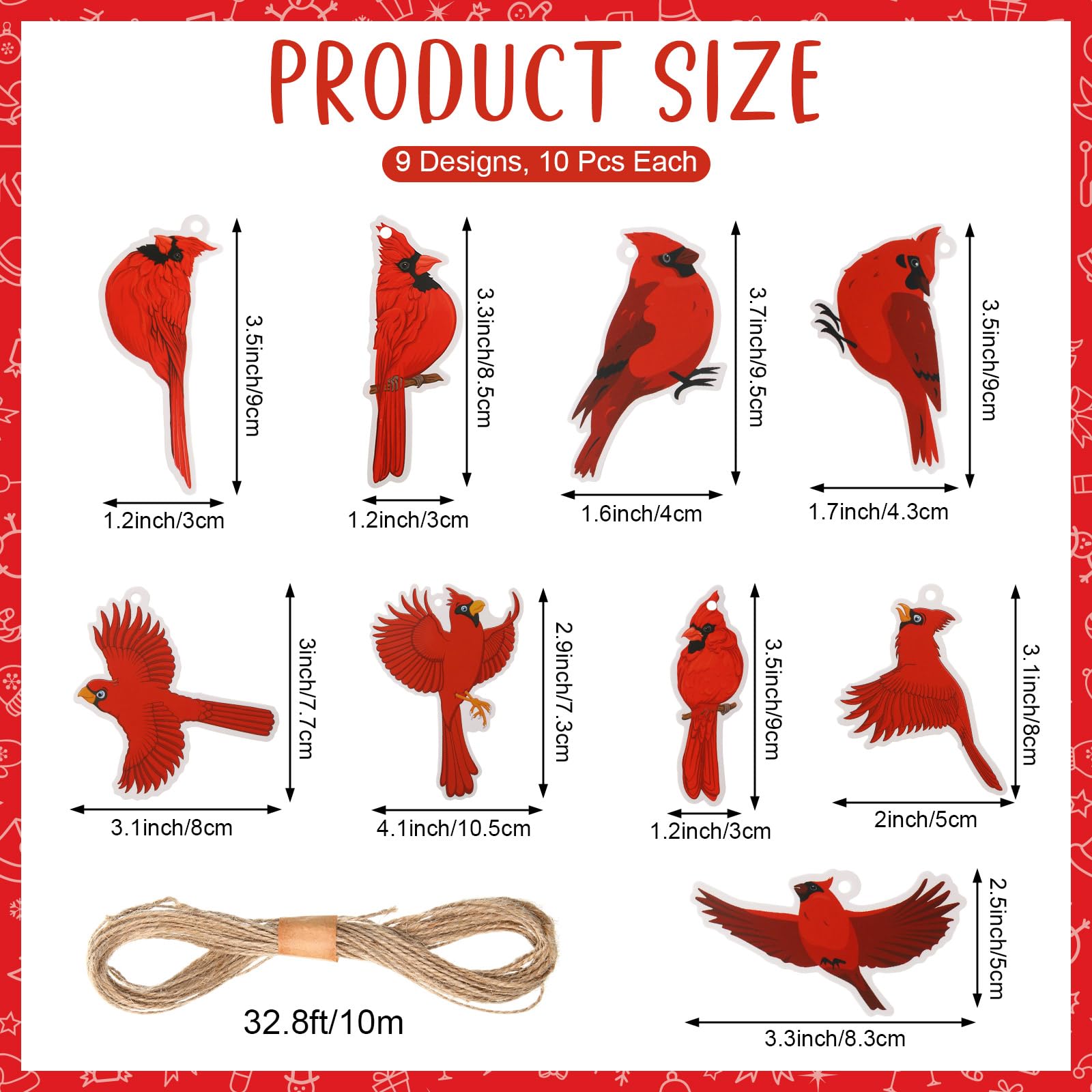 Spiareal Weihnachts-Geschenkanhänger aus Papier, mit Schnur, Vintage-Stil, roter Vogel, zum Aufhängen, für Weihnachten, Party, Geschenk, Basteln, 90 Stück
