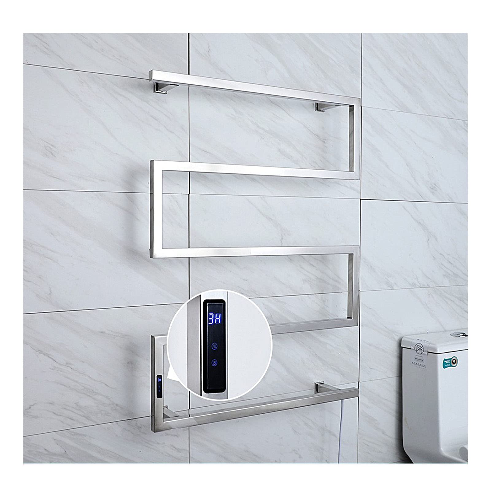 asdchZen Heated Towel Rack,Stainless Steel Heated,Wall Mounted Electric, Electric Towel Drying Rack W/Timer,5 Heating Rods,Silver,Hardwired-Black-Hardwired,Silver-Plugin